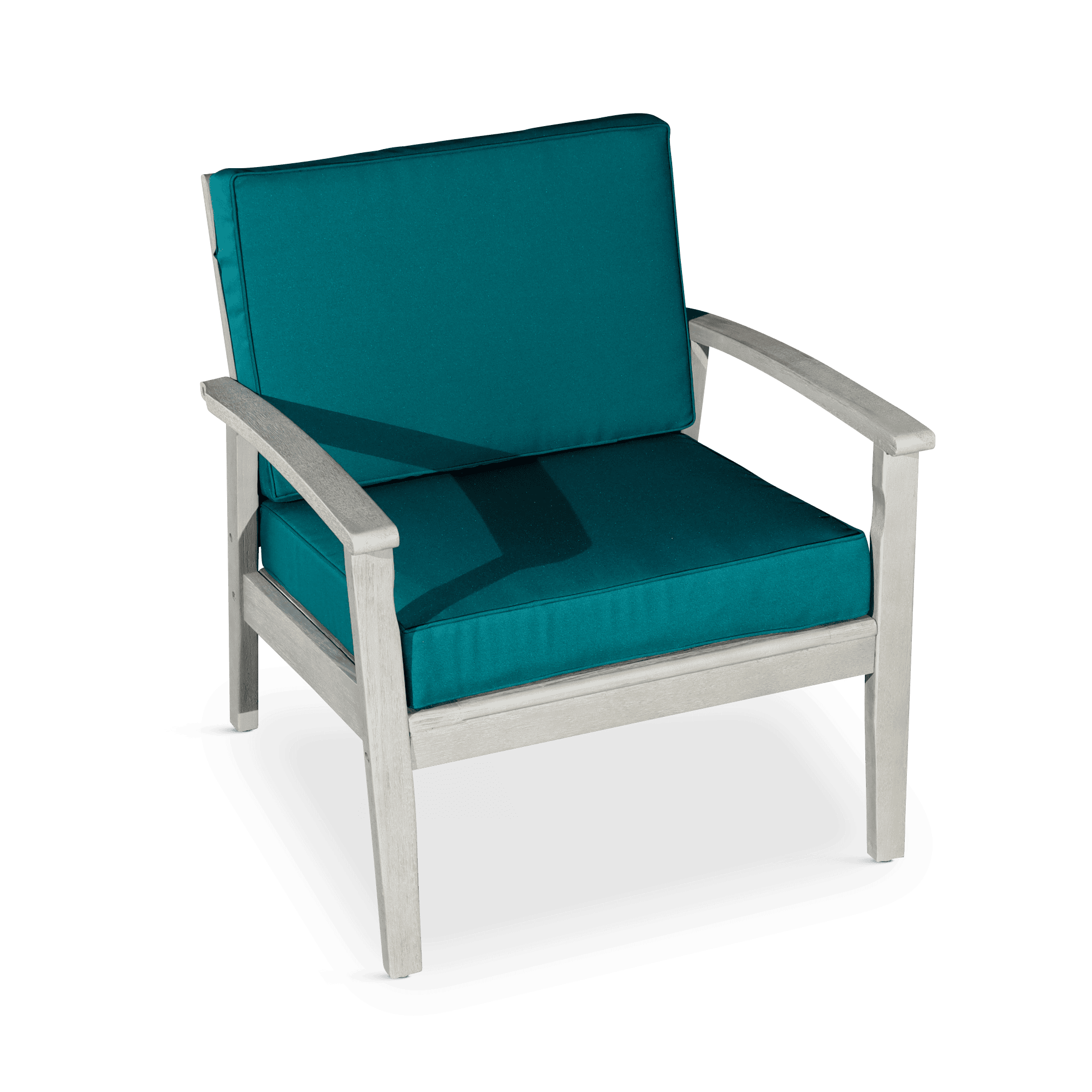 Deep Seat Eucalyptus Chair, Driftwood Gray Finish, Dark Green Cushions