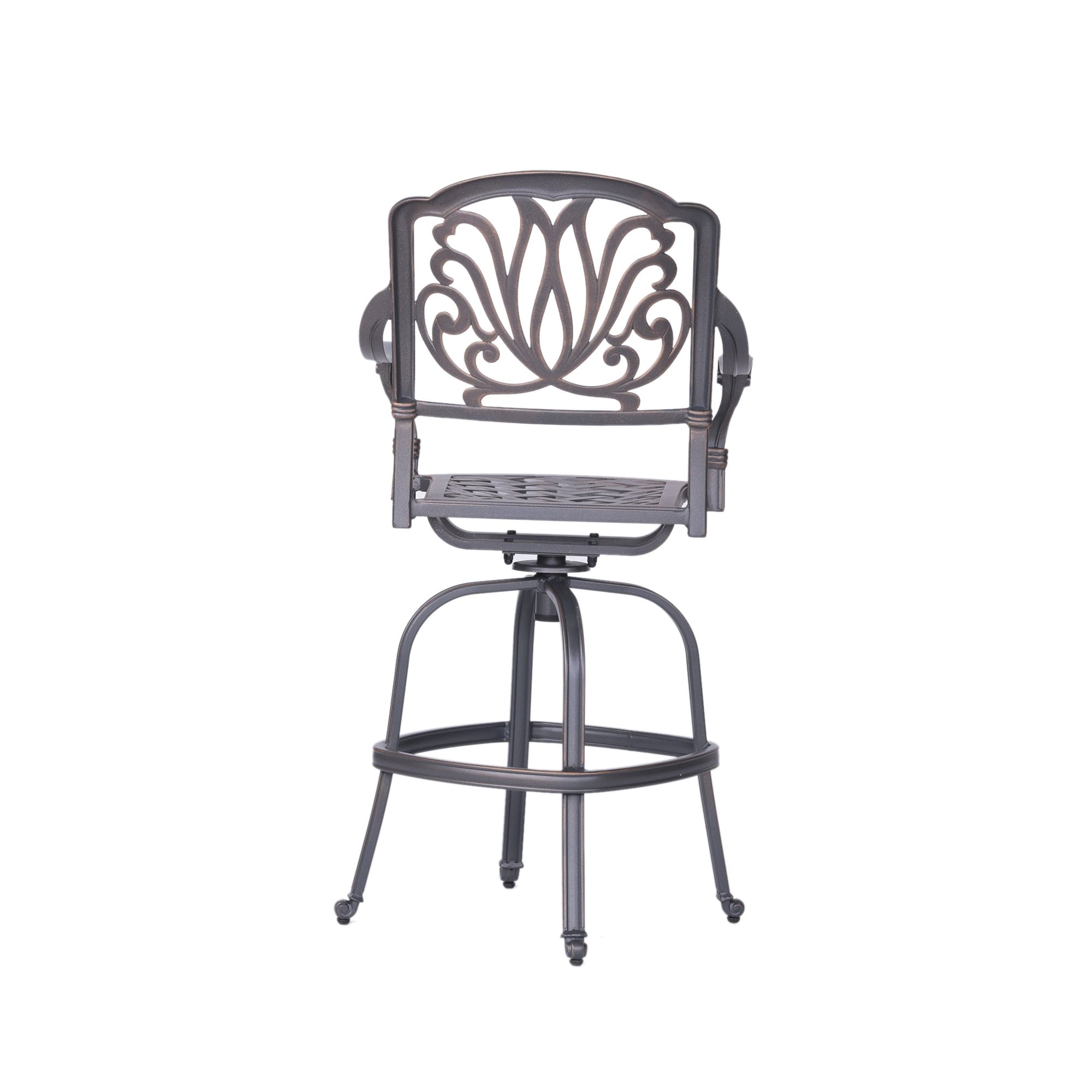 Patio Outdoor Aluminum Swivel Bar Stool with Cushion, Set of 2, Cast Silver