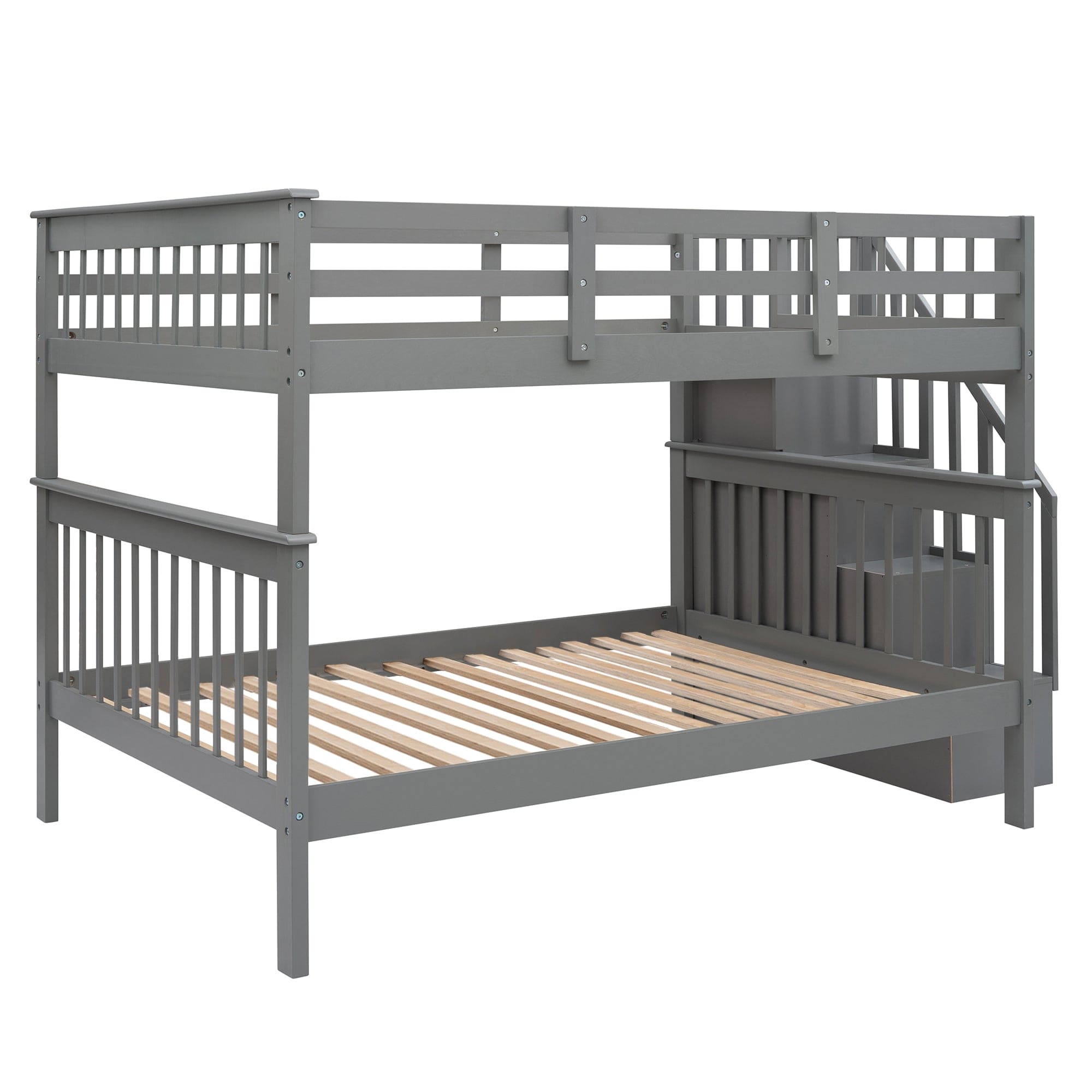 Stairway Full-Over-Full Bunk Bed with Storage and Guard Rail for Bedroom, Dorm, Gray(OLD SKU:LP000110AAE)