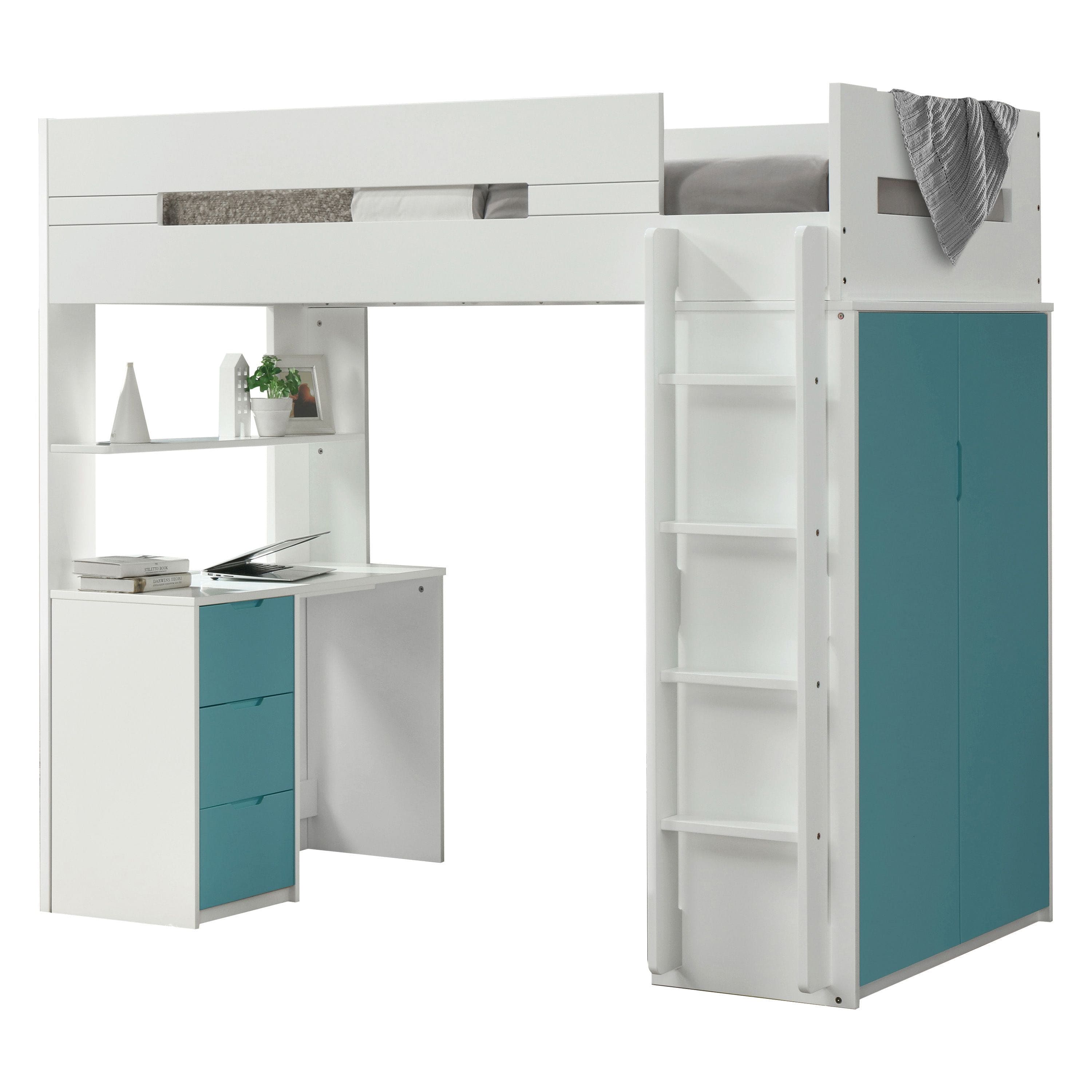 ACME Nerice Loft Bed in White & Teal 38045