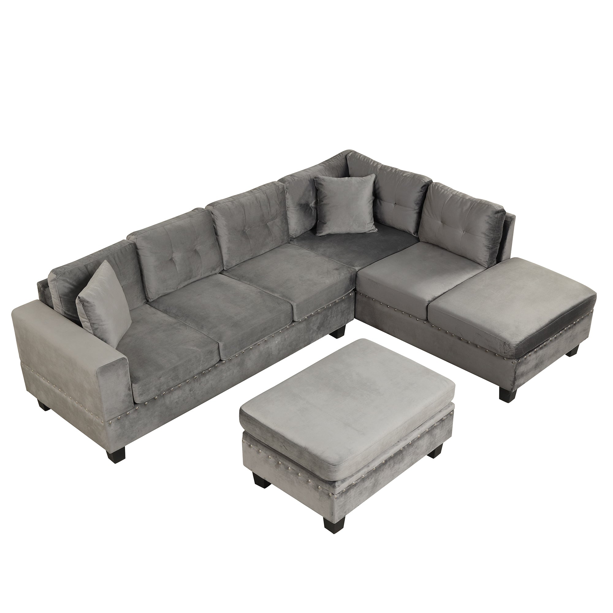 104.5" Modern Sectional Sofa with Storage Ottoman, L-Shape Couch with 2 Pillows and Cup Holder,Sectional Sofa with Reversible Chaise for Living Room,Gray