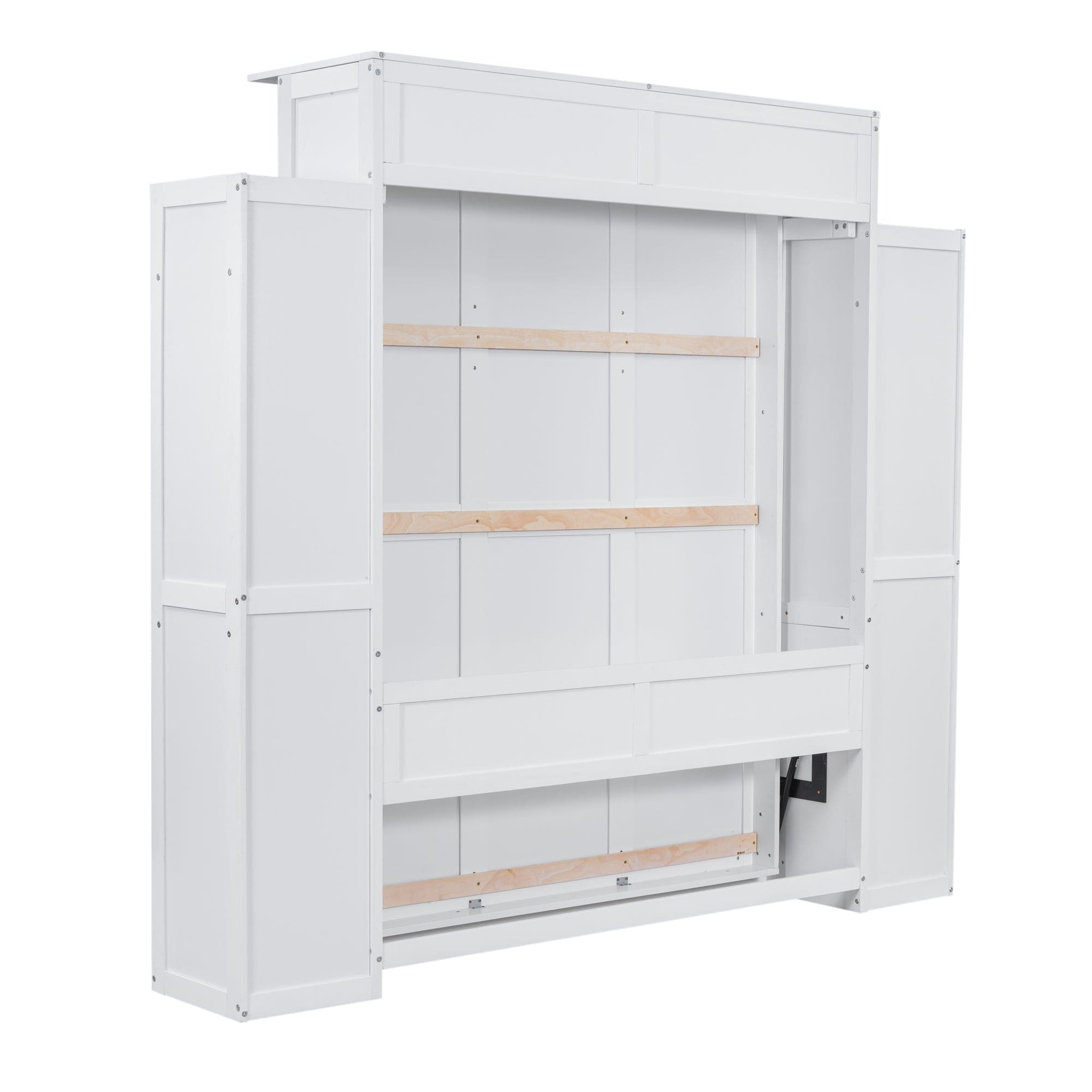 Queen Size Murphy Bed Wall Bed with Shelves and LED Lights,White