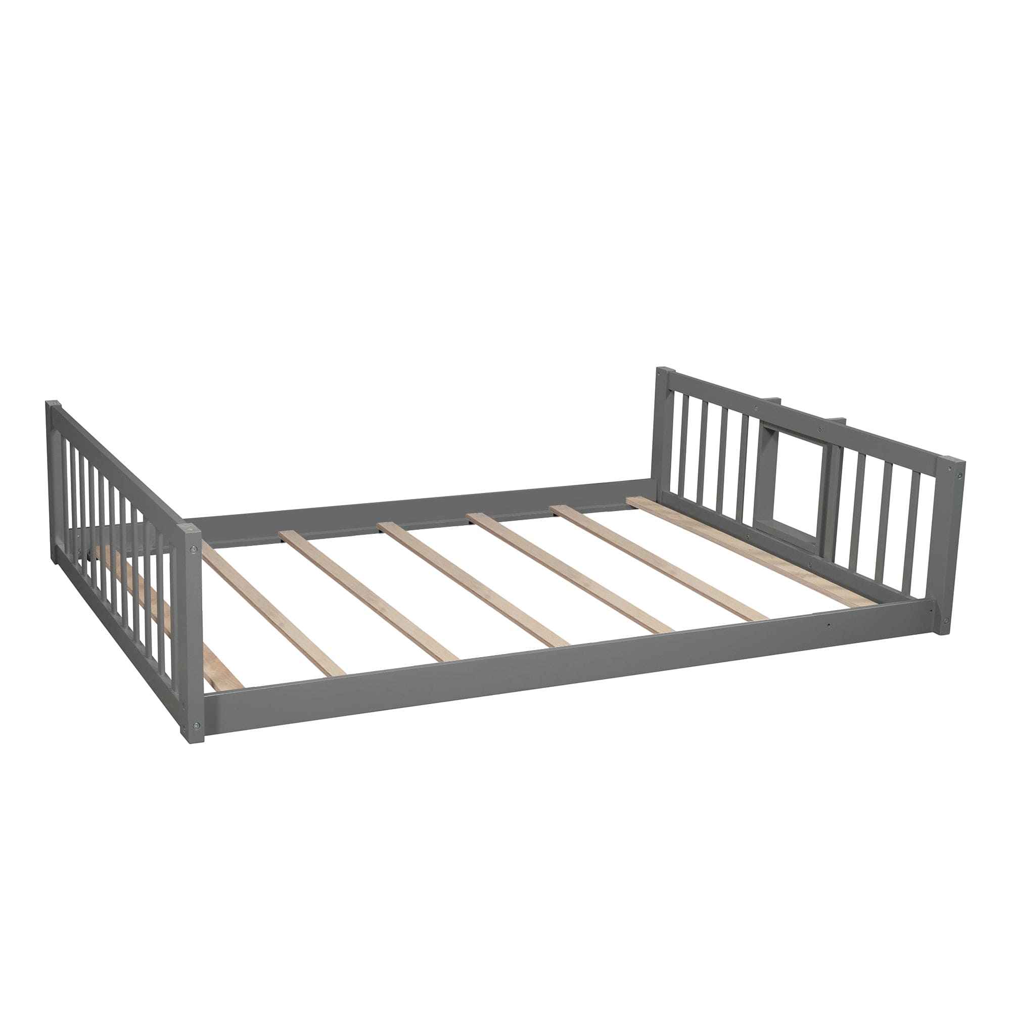 Full-Over-Full-Over-Full Triple Bed with Built-in Ladder and Slide , Triple Bunk Bed with Guardrails, Gray(OLD SKU :LP000052AAE)