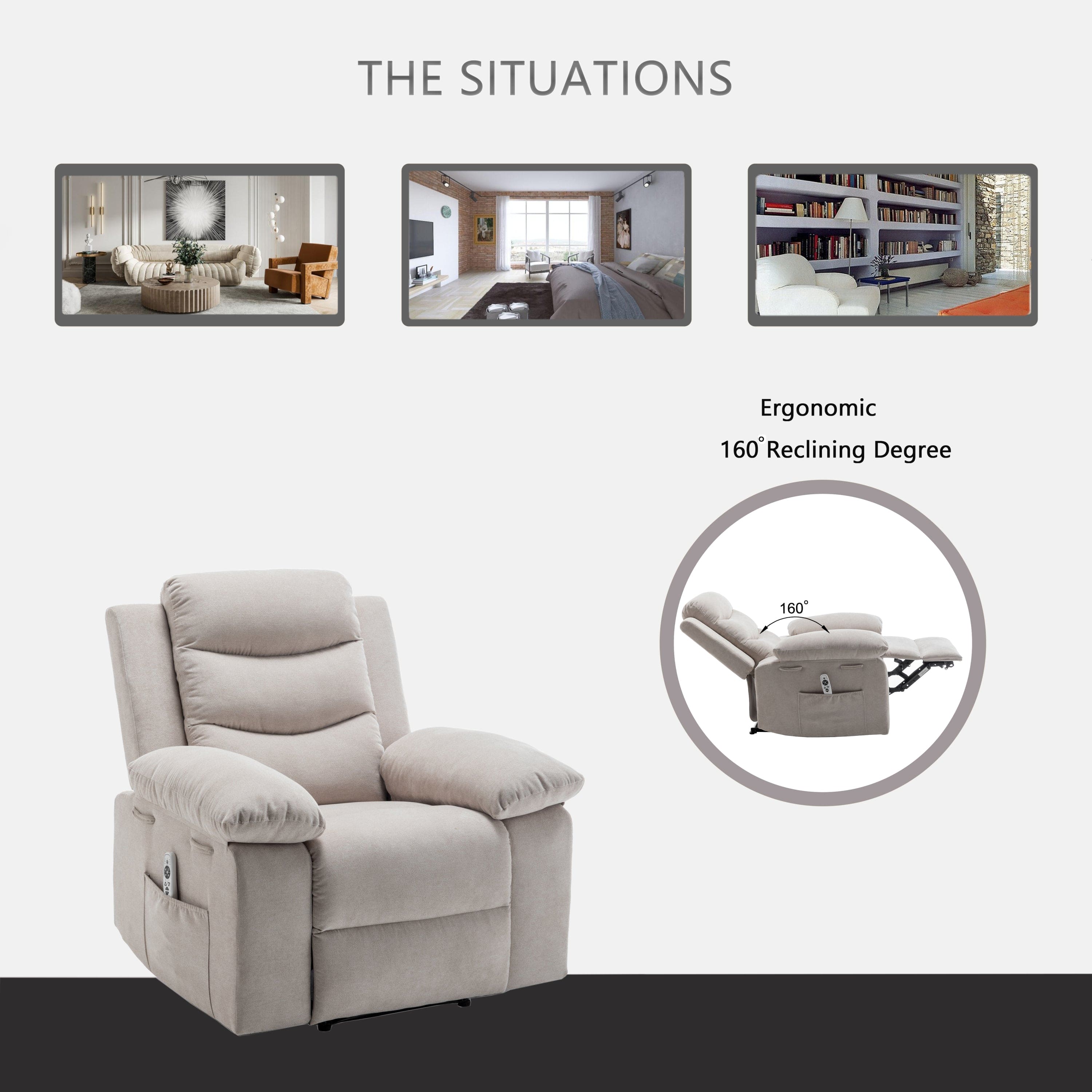 Power Recliner Chair with Adjustable Massage Function, Recliner Chair with
Heating System for Living Room, Beige color fabric