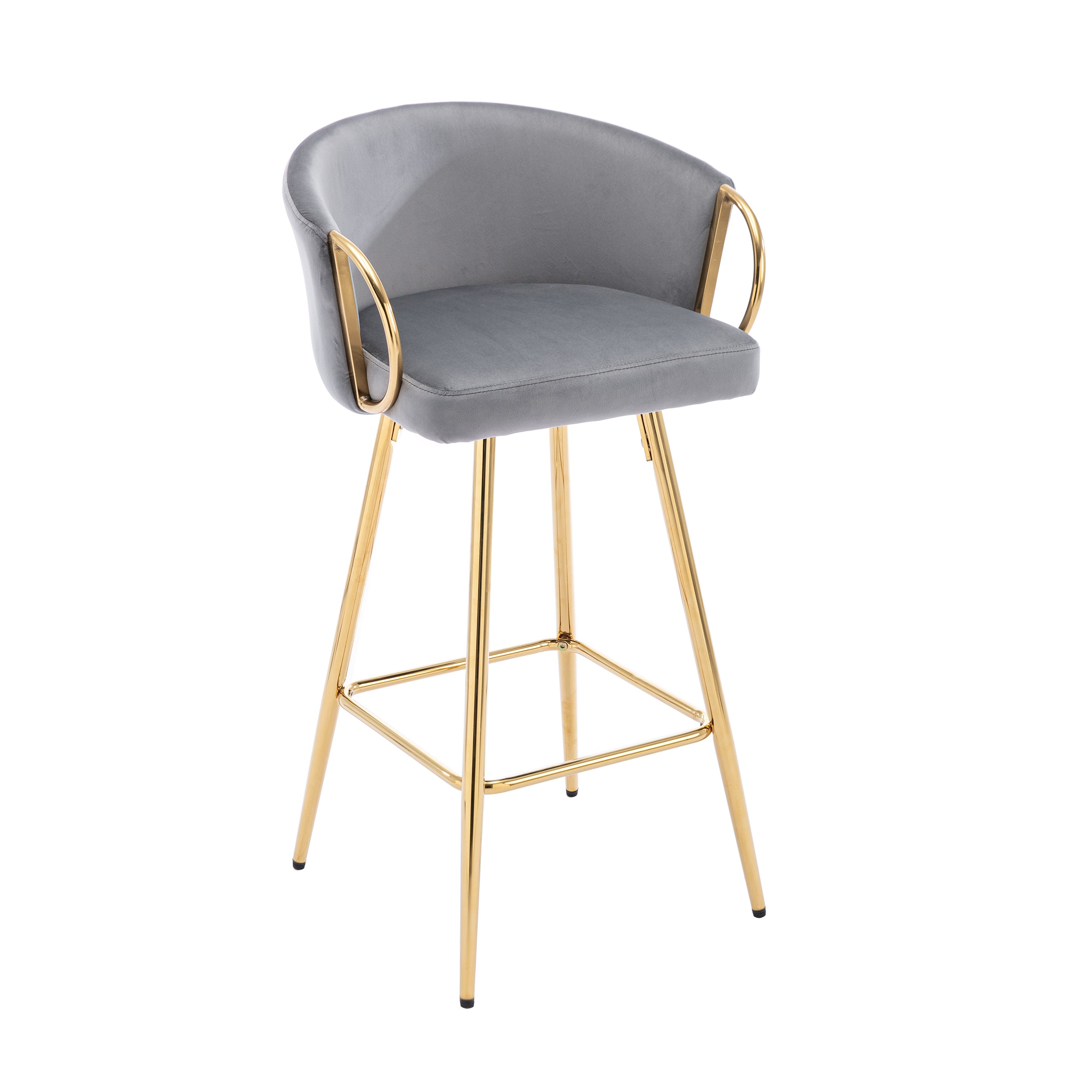 26 Inch Set of 2 Bar Stools,with Chrome Footrest and Base Velvet + Golden Leg Simple Bar Stool,GRAY