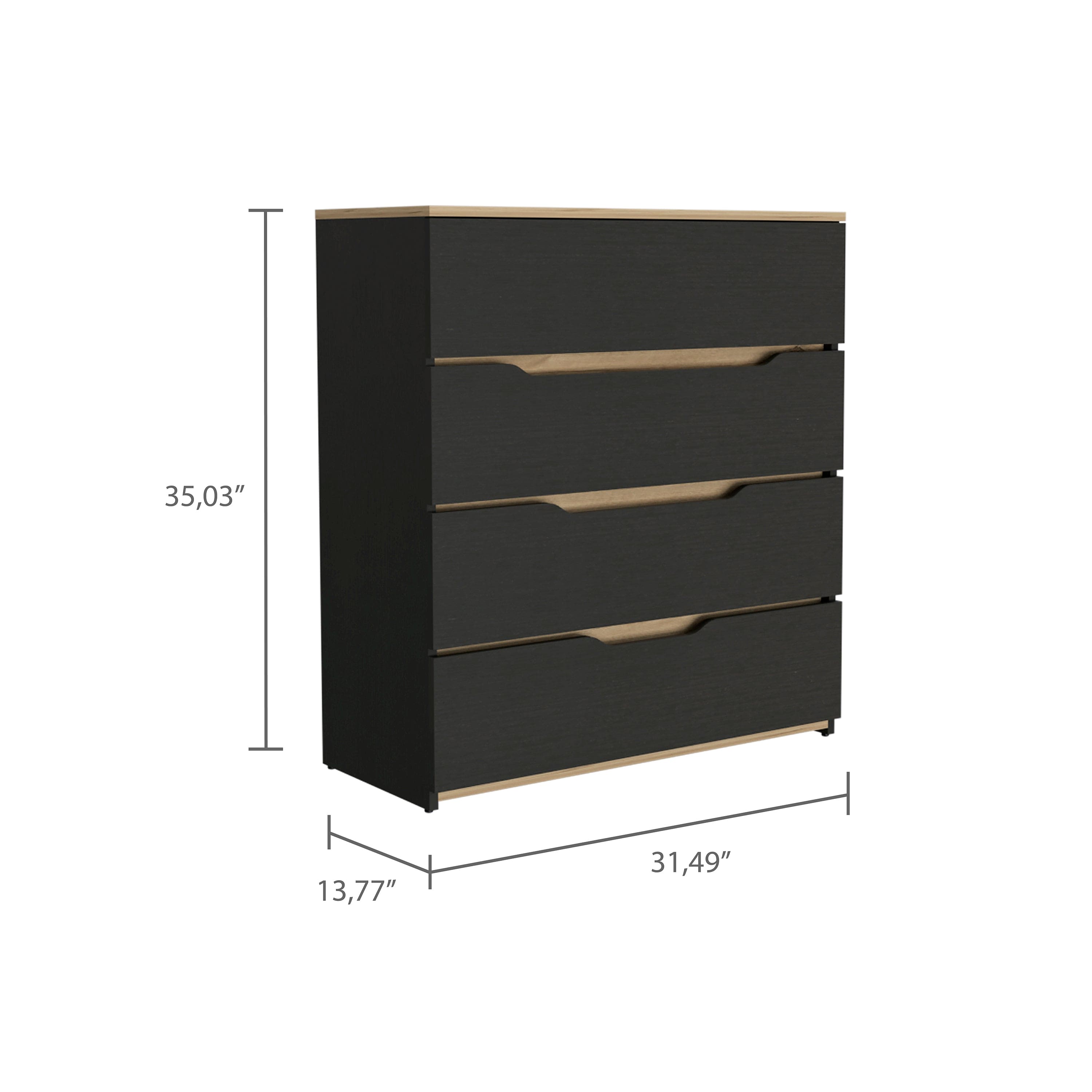 Dresser Oboe, Superior Top, Four Drawers, Black Wengue/ Light Oak Finish