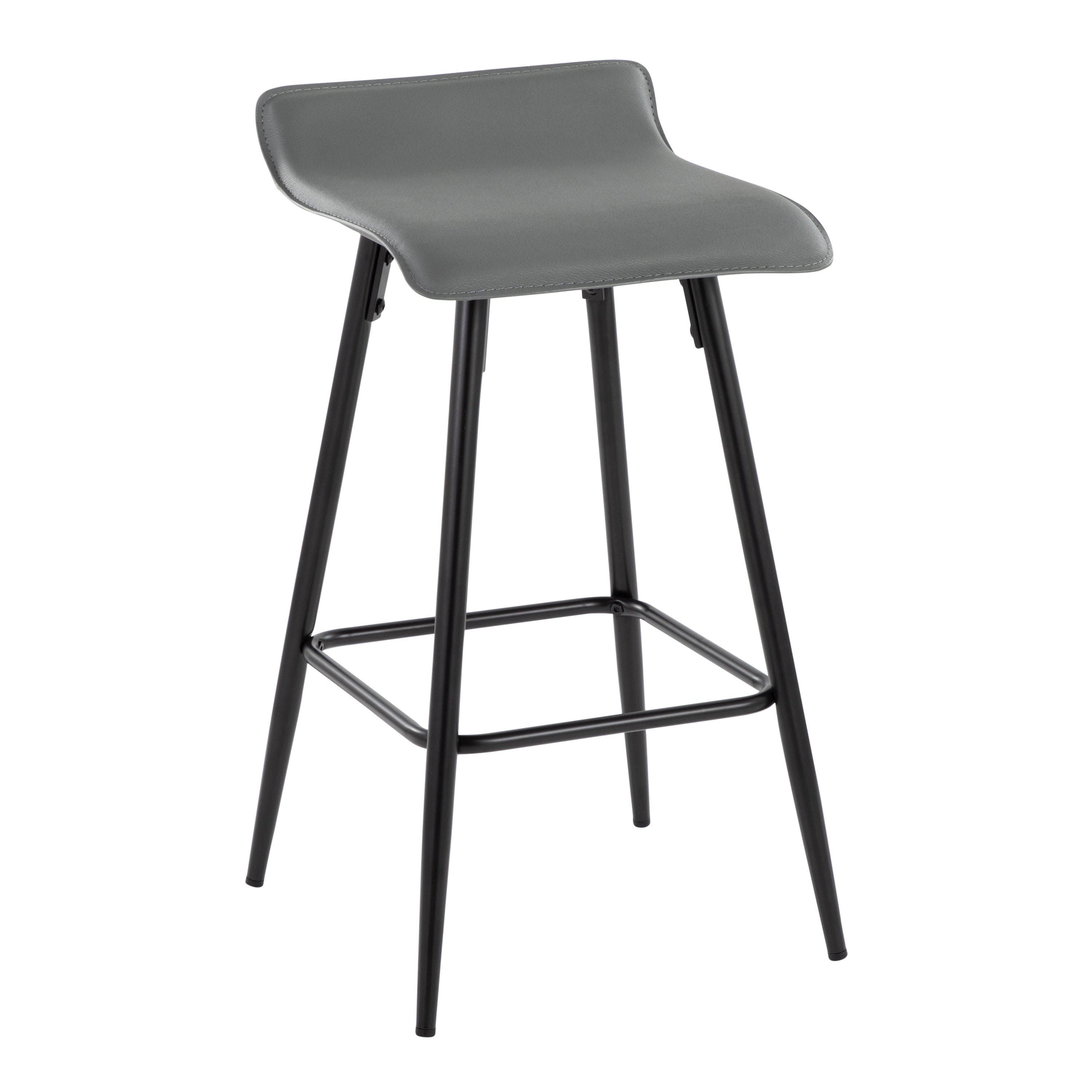 Ale 26" Contemporary Fixed Height Counter Stool in Black Steel and Grey Faux Leather by LumiSource - Set of 2