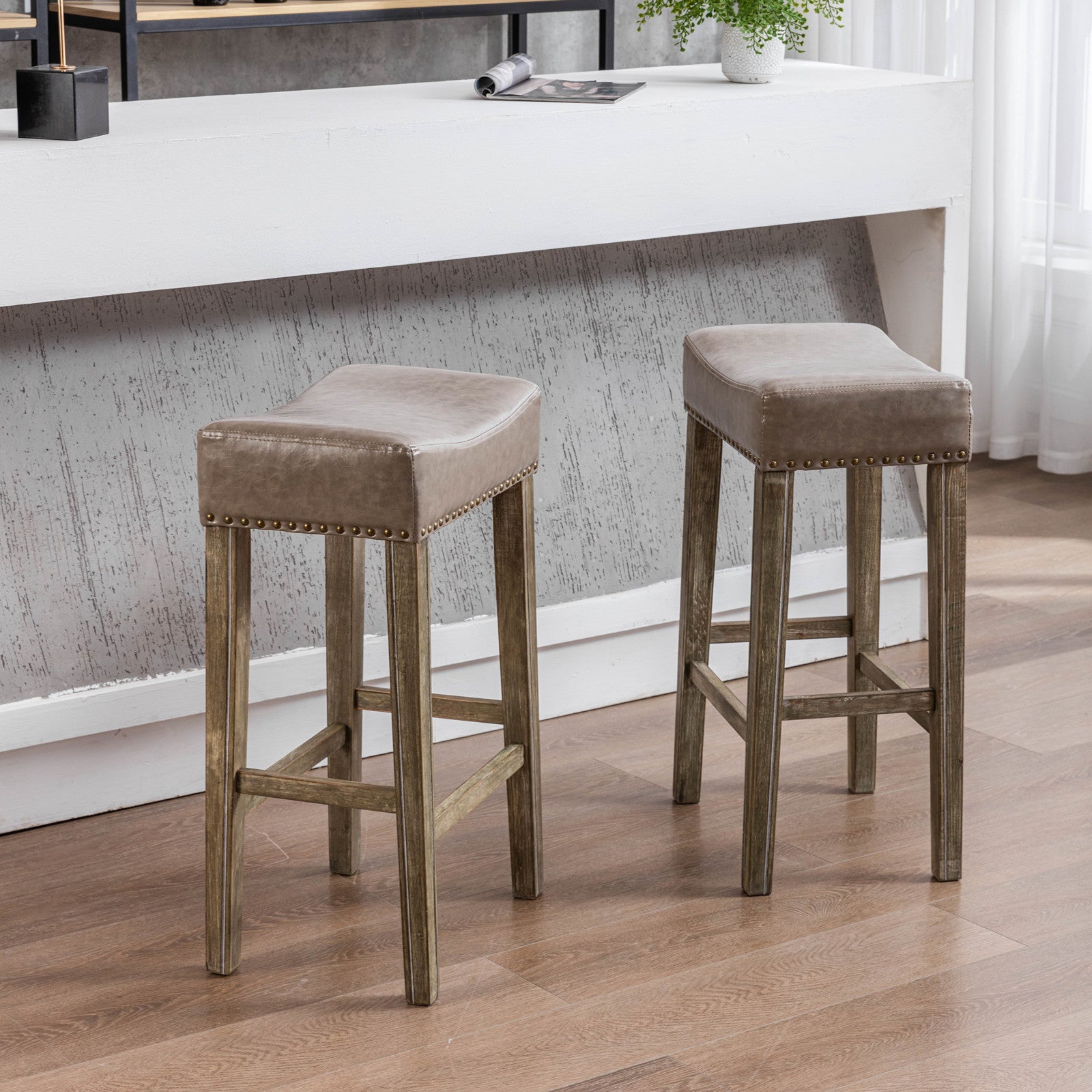 A&A Furniture,Counter Height 29" Bar Stools for Kitchen Counter Backless Faux Leather Stools Farmhouse Island Chairs (29 Inch, Gray, Set of 2)