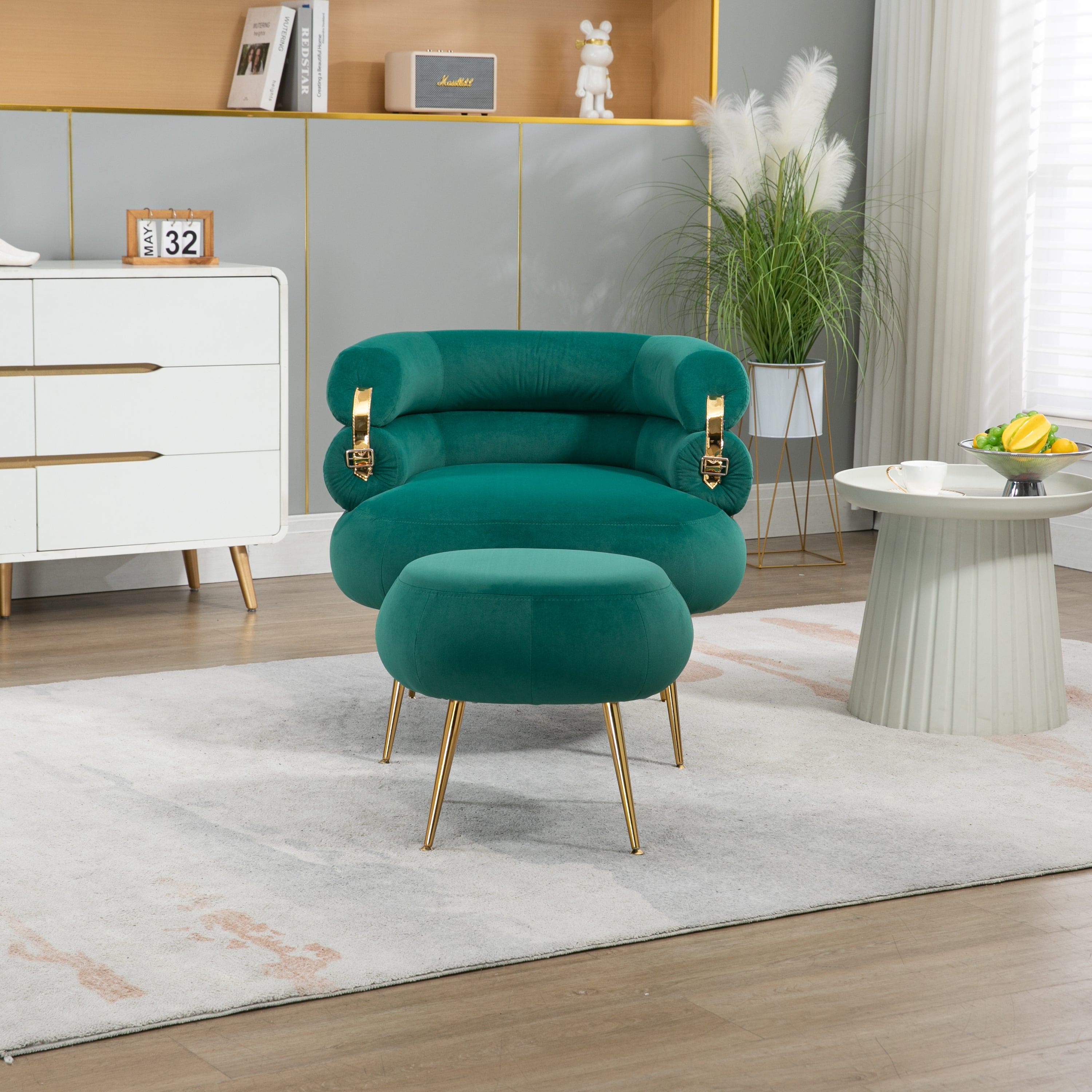 COOLMORE Velvet Accent Chair Modern Upholstered Armchair Tufted Chair with Metal Frame, Single Leisure Chairs  for Living Room Bedroom