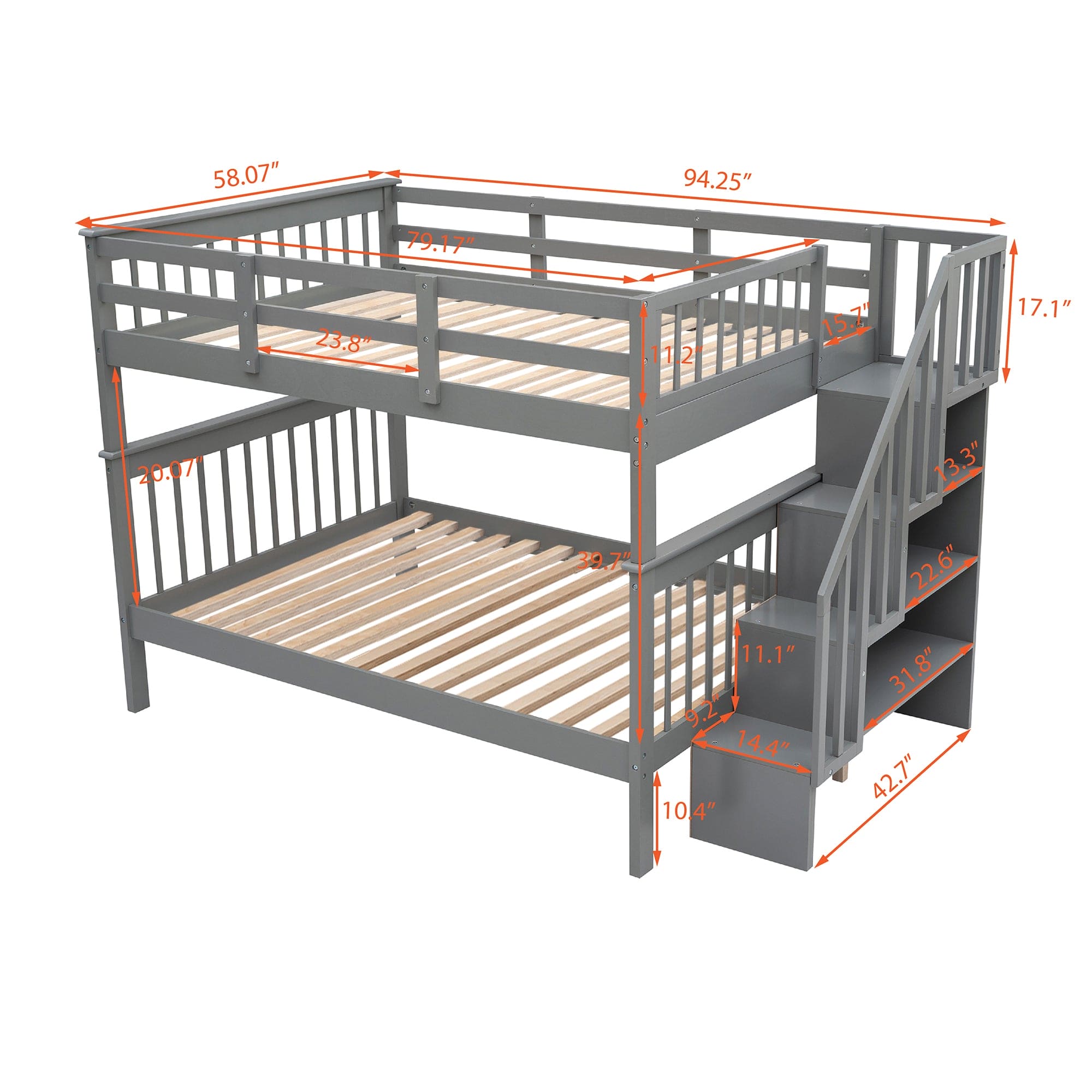 Stairway Full-Over-Full Bunk Bed with Storage and Guard Rail for Bedroom, Dorm, Gray(OLD SKU:LP000110AAE)