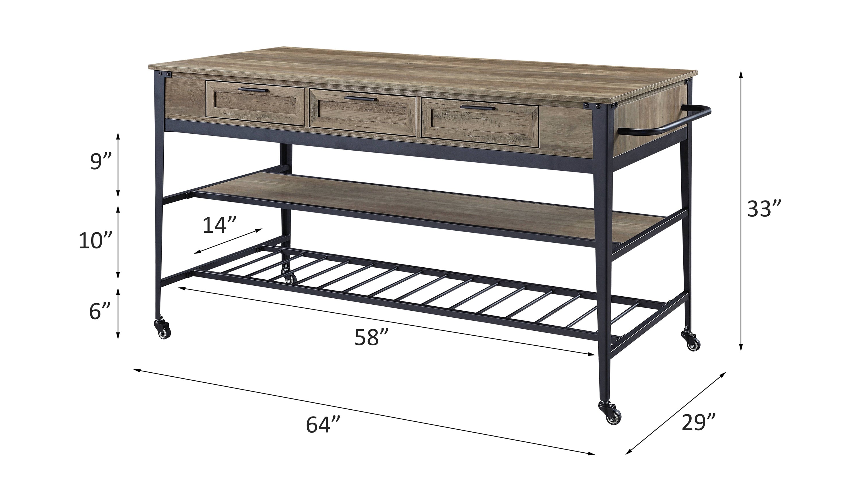 ACME Macaria Kitchen Island, Rustic Oak & Black Finish AC00402