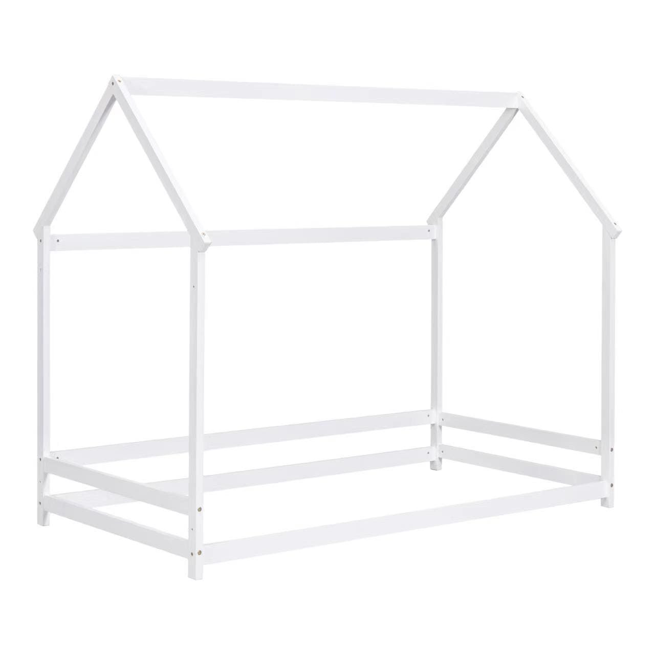 Twin House-Shaped Floor Bed with 2 Detachable Stands,White