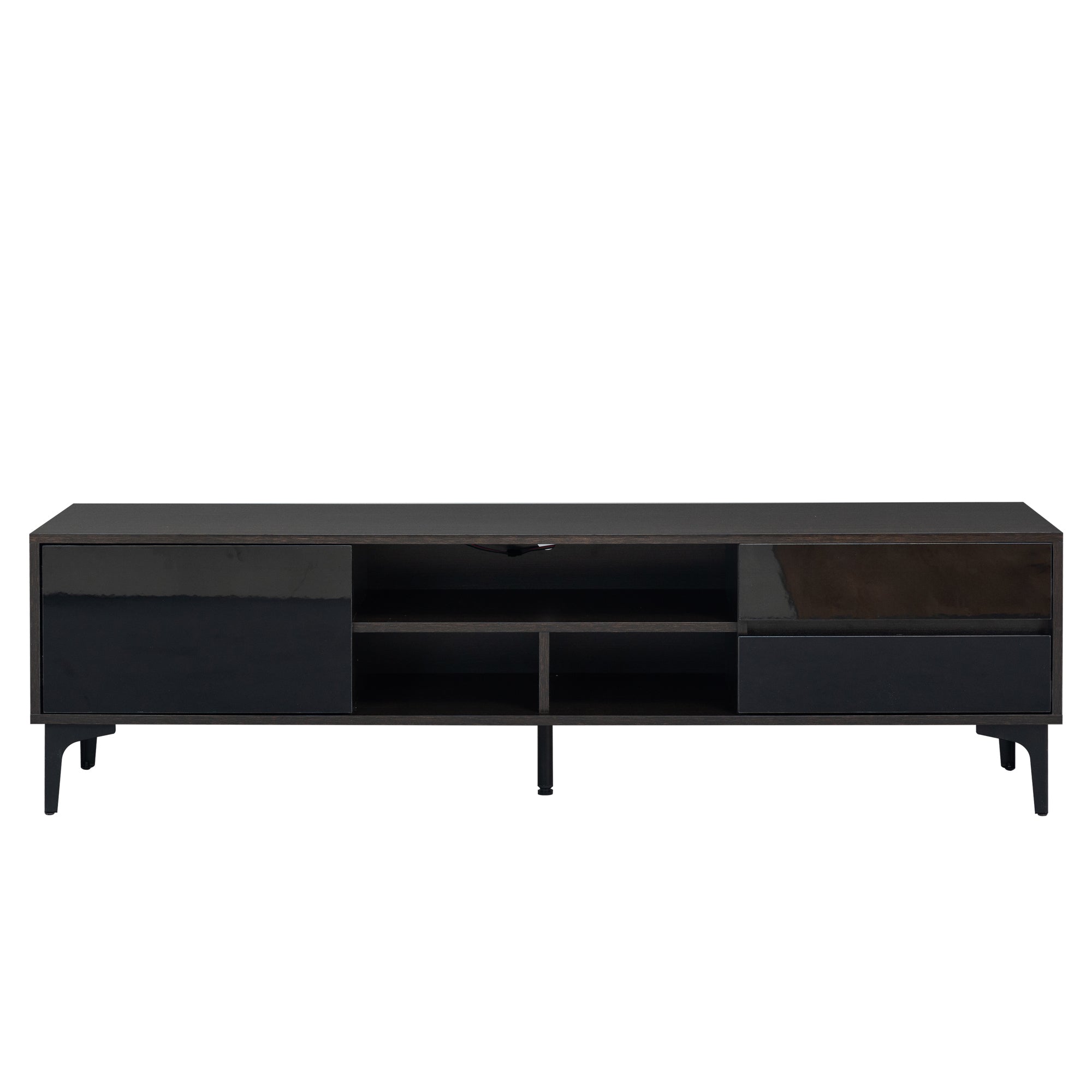 TV stand,TV Cabinet,entertainment center,TV console,media console,with LED remote control lights,UV bloom drawer panel,ferrous legs,can be placed in the living room, bedroom, color: Dark Brown+black