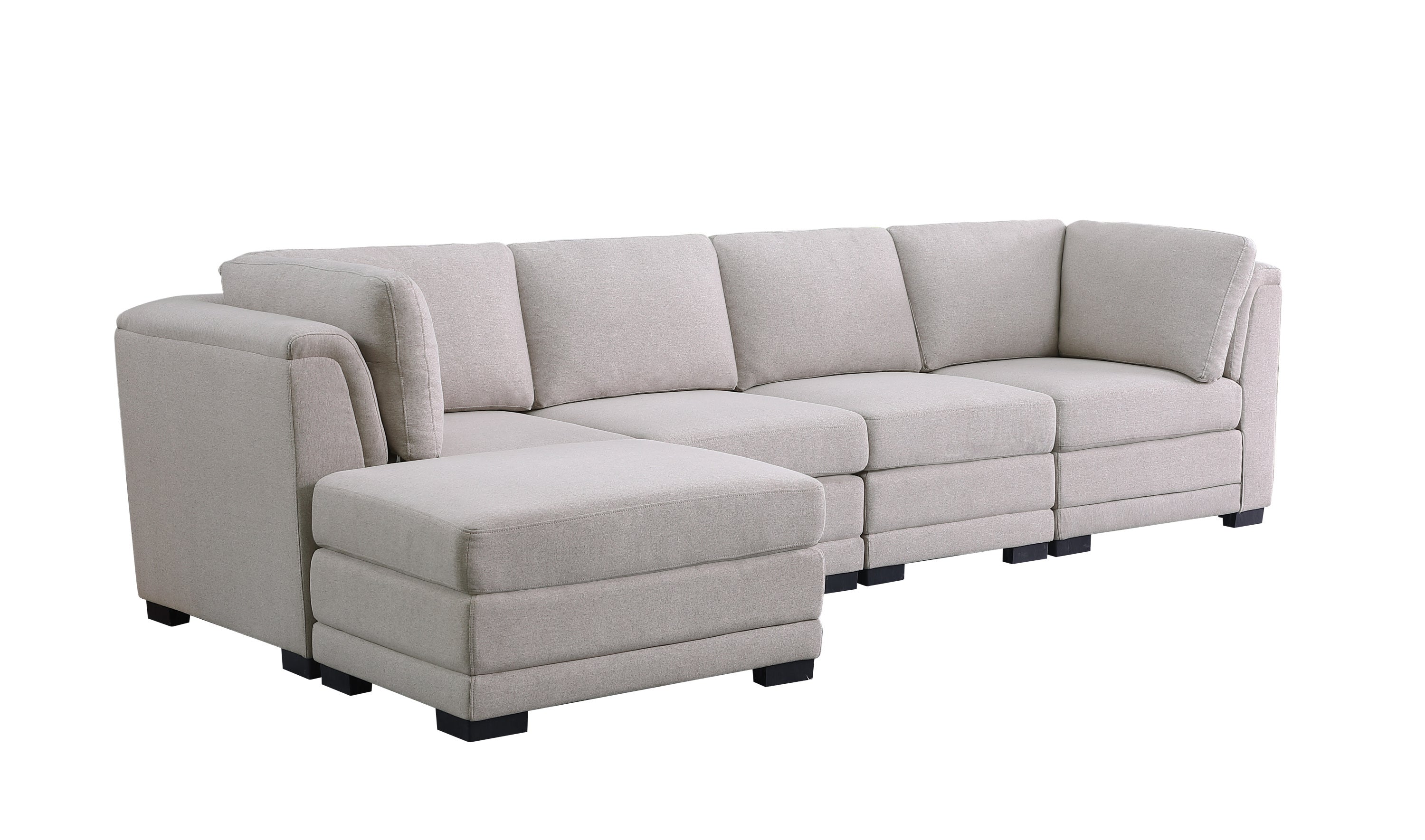 Kristin Light Gray Linen Fabric Reversible Sectional Sofa with Ottoman