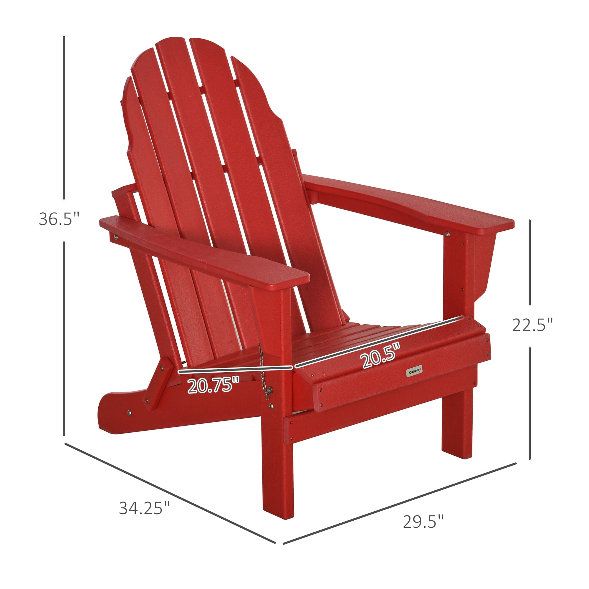 Outsunny Folding Adirondack Chair, Faux Wood Patio & Fire Pit Chair, Weather Resistant HDPE for Deck, Outside Garden, Porch, Backyard, Red