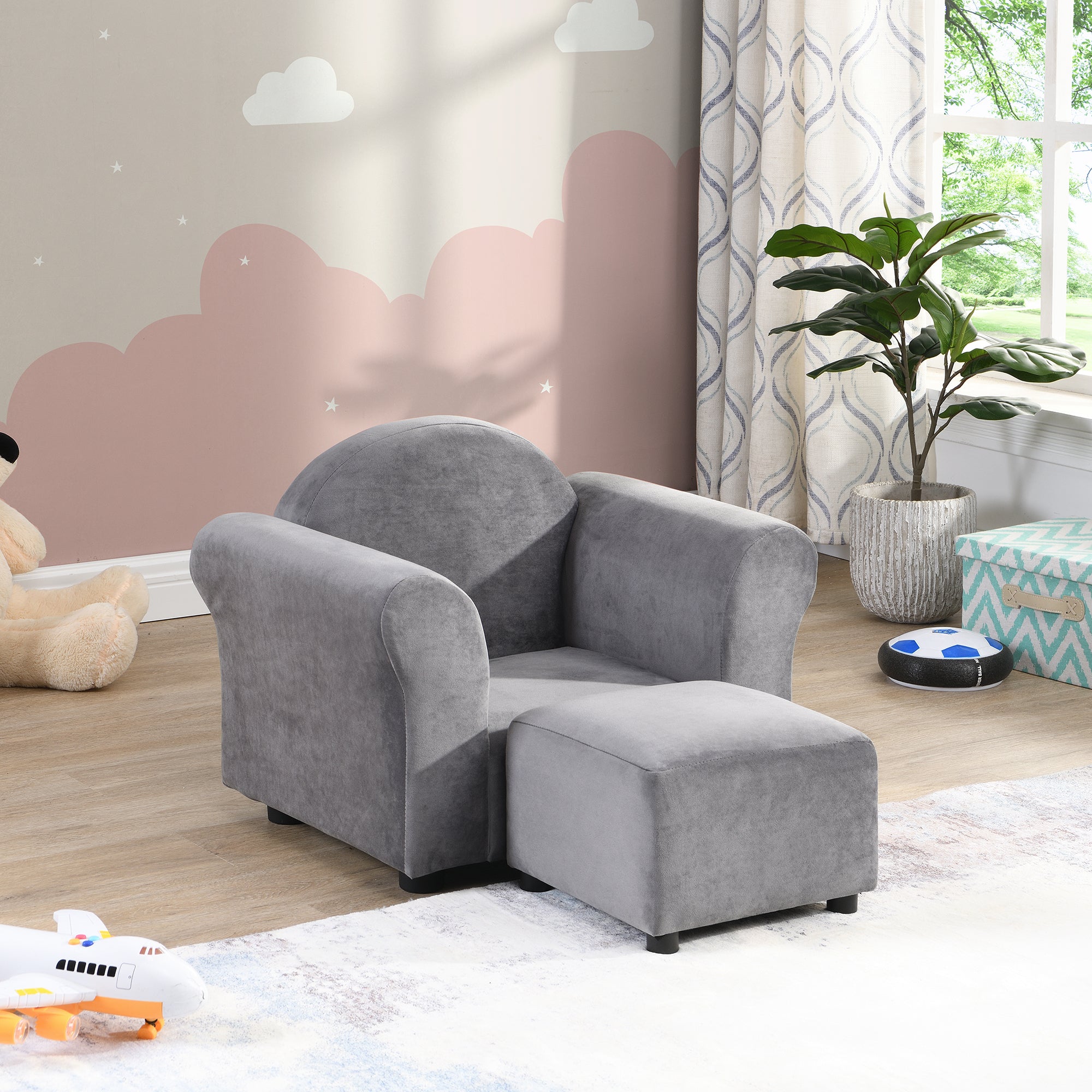 Kids Recliner Chair, Kids Upholstered Couch with ottoman