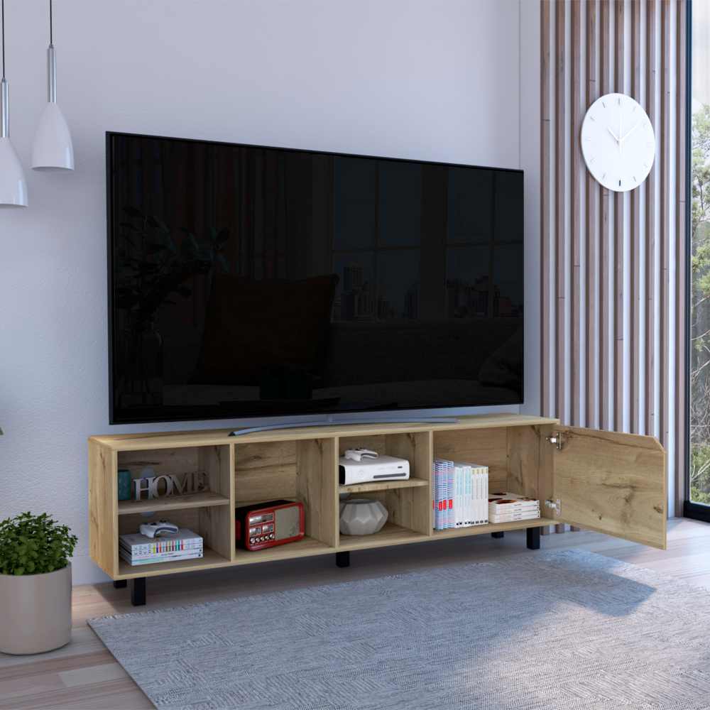 DEPOT E-SHOP Conquest Tv Stand for TV´s up 70", Four Open Shelves, Five Legs, Light Oak