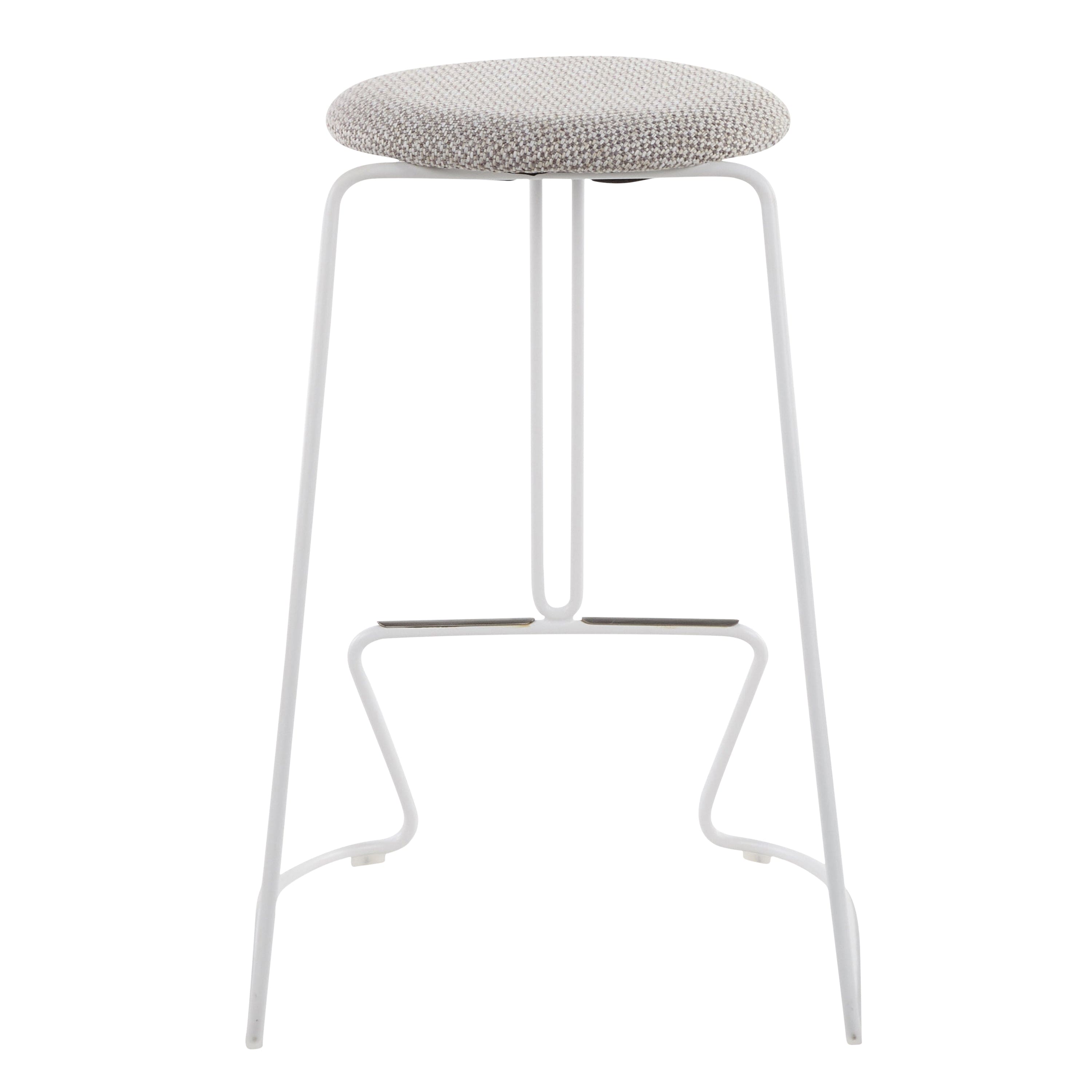 Finn Contemporary Counter Stool in White Steel and Light Grey Fabric by LumiSource - Set of 2