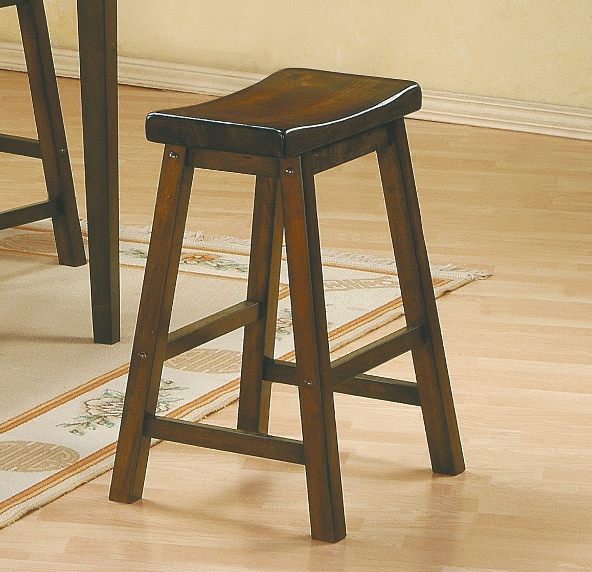 18-inch Height Saddle Seat Stools 2pc Set Solid Wood Cherry Finish Casual Dining Furniture