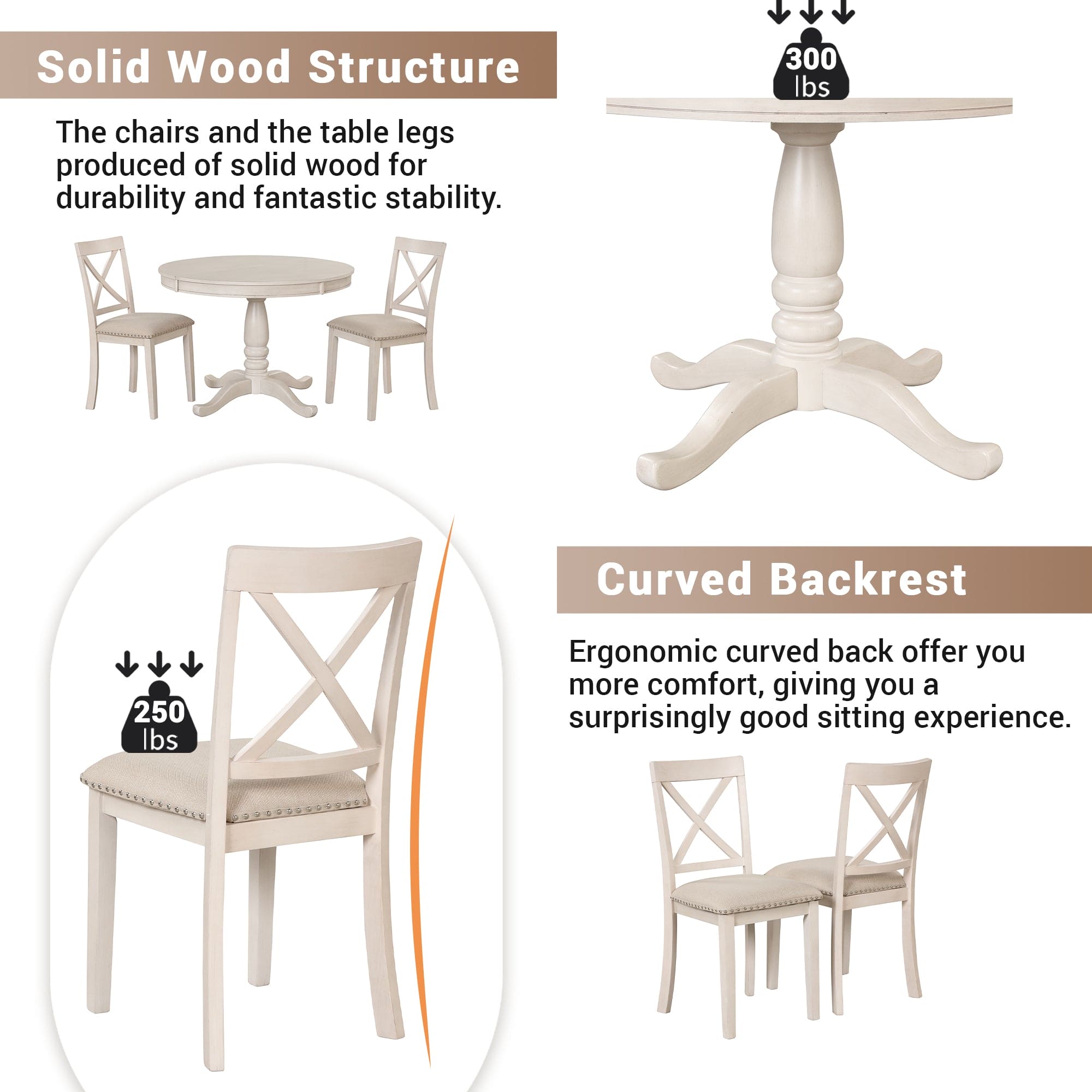 Modern Dining Table Set for 4,Round Table and 4 Kitchen Room Chairs,5 Piece Kitchen Table Set for Dining Room,Dinette,Breakfast Nook,Antique White