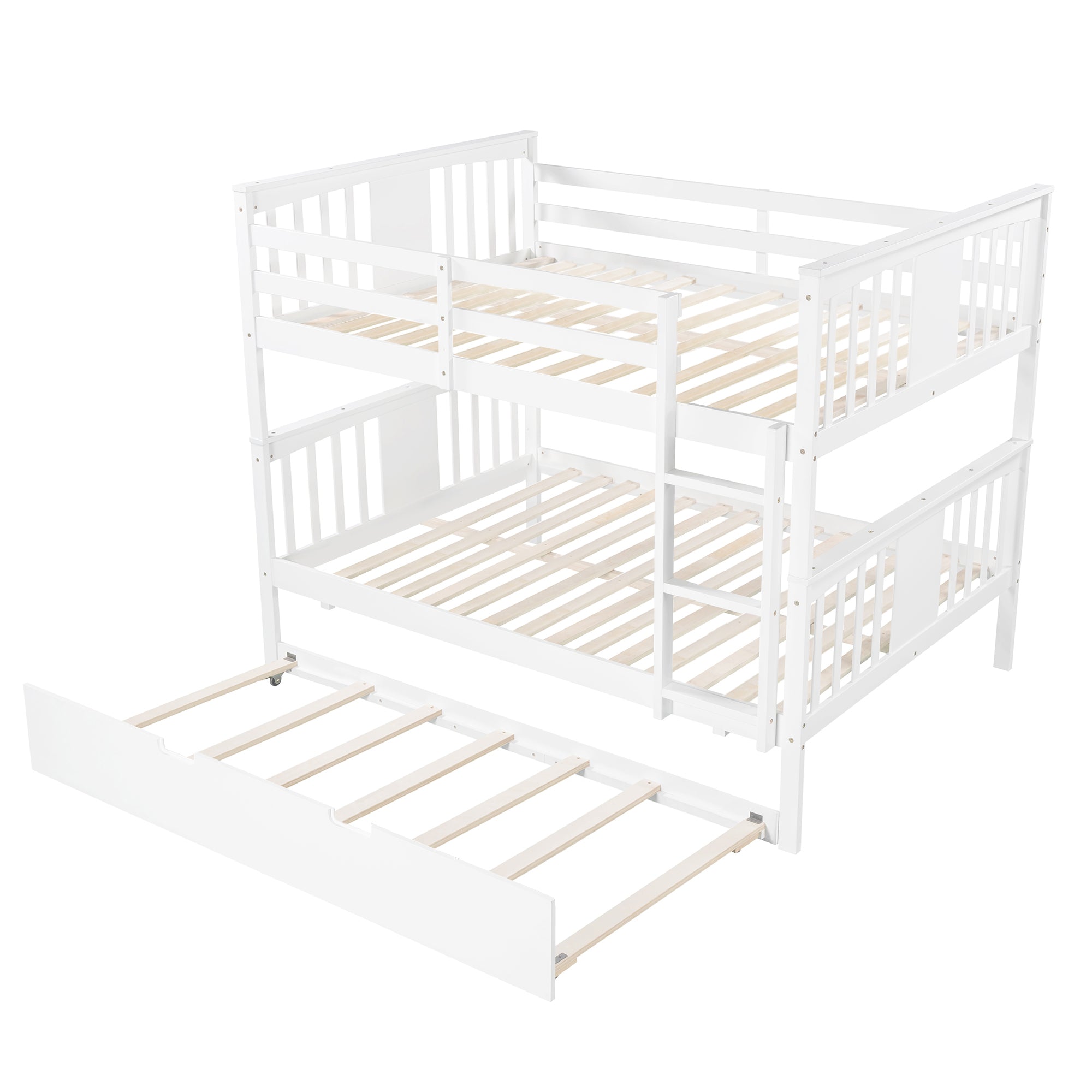 Full over Full Bunk Bed with Twin Size Trundle and Ladder-White(Old SKU: LP000204AAK)