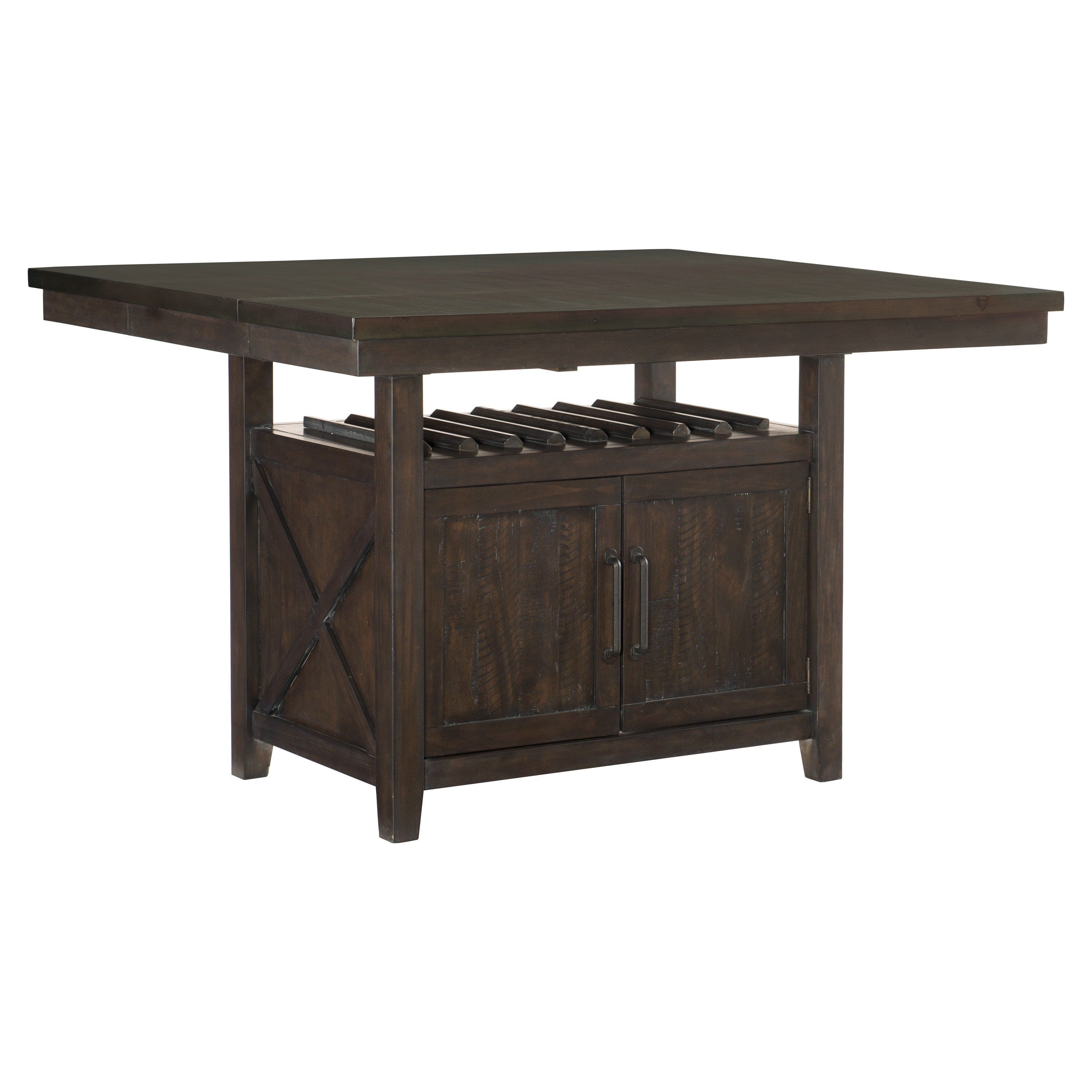 Rectangular Counter Height Table 1pc with Storage Cabinet Butterfly Leaf Wine Rack Distressed Dark Cherry Finish Dining Furniture