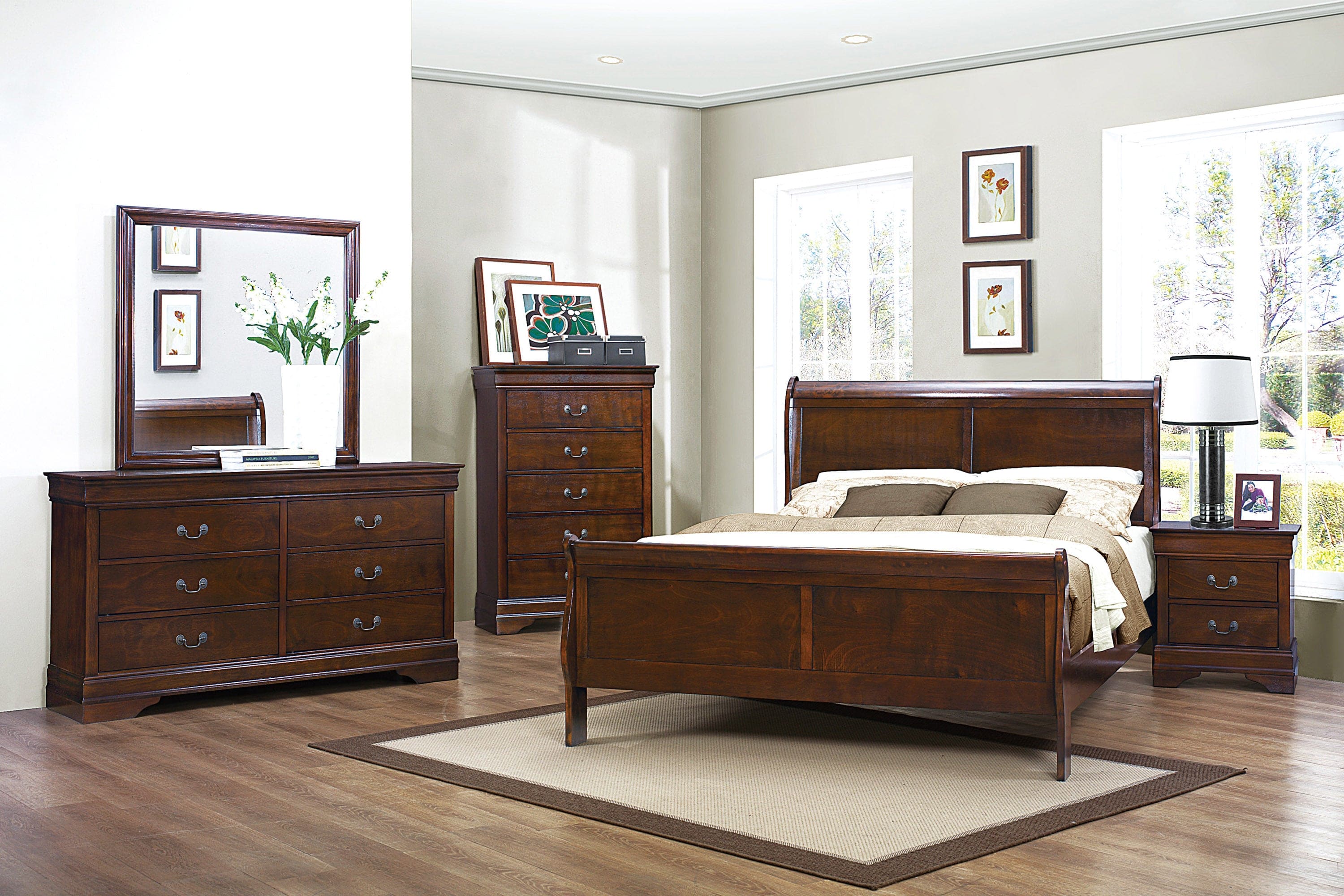 Traditional Design Bedroom Furniture 1pc Chest of 5x Drawers Brown Cherry Finish Antique Drop Handles Furniture