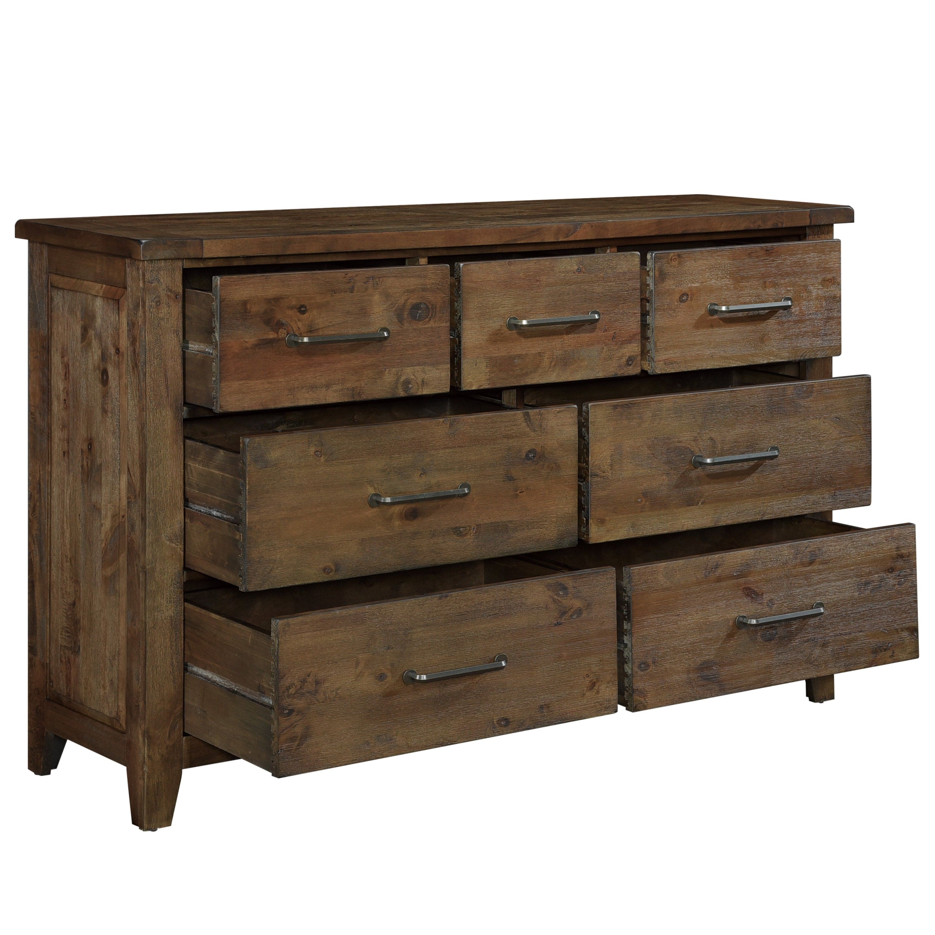 Classic Burnished Brown Dresser 1pc Solid Rubberwood 7 Drawers Transitional Design Bedroom Furniture Rustic Look