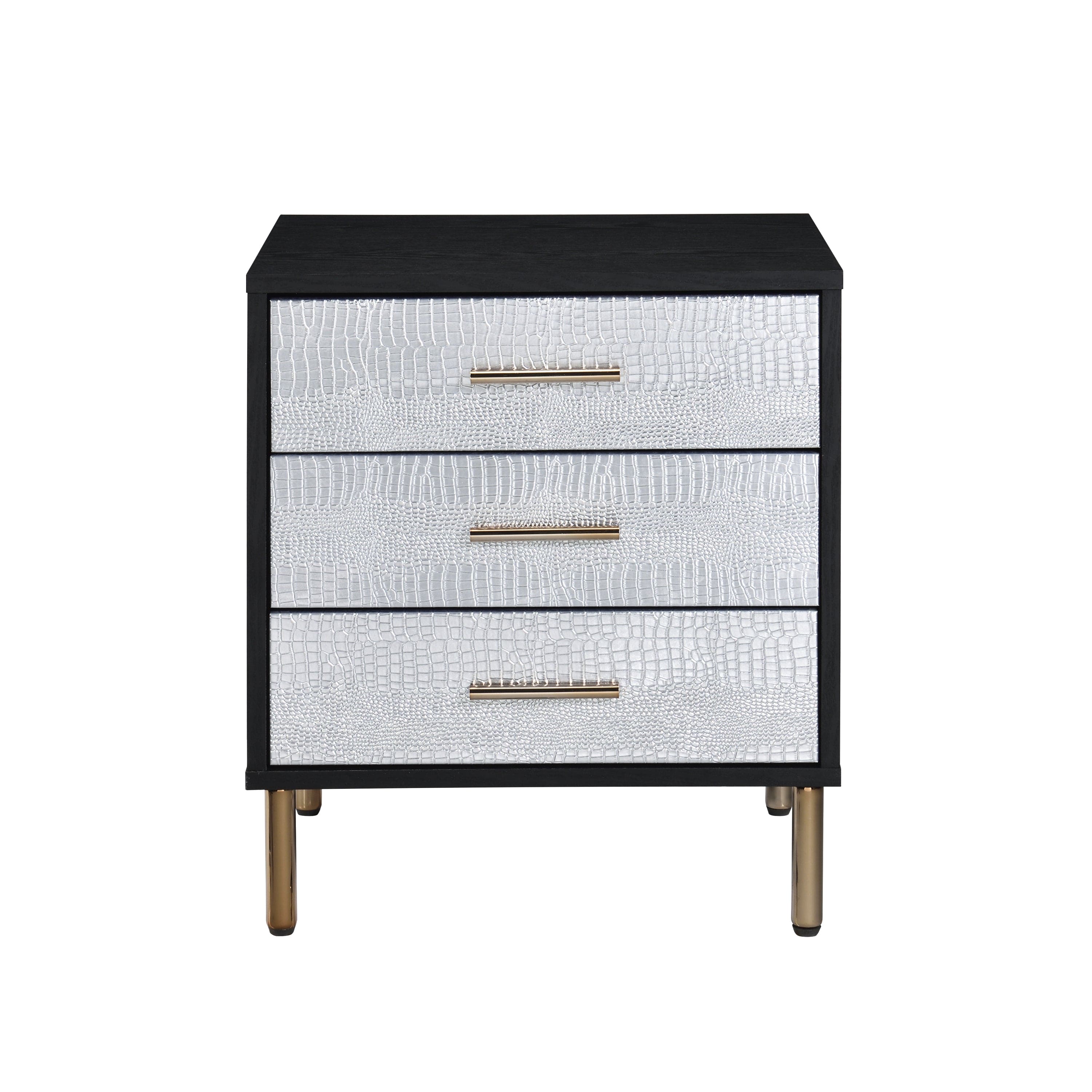 ACME Myles Nightstand, Black, Silver & Gold Finish AC00842