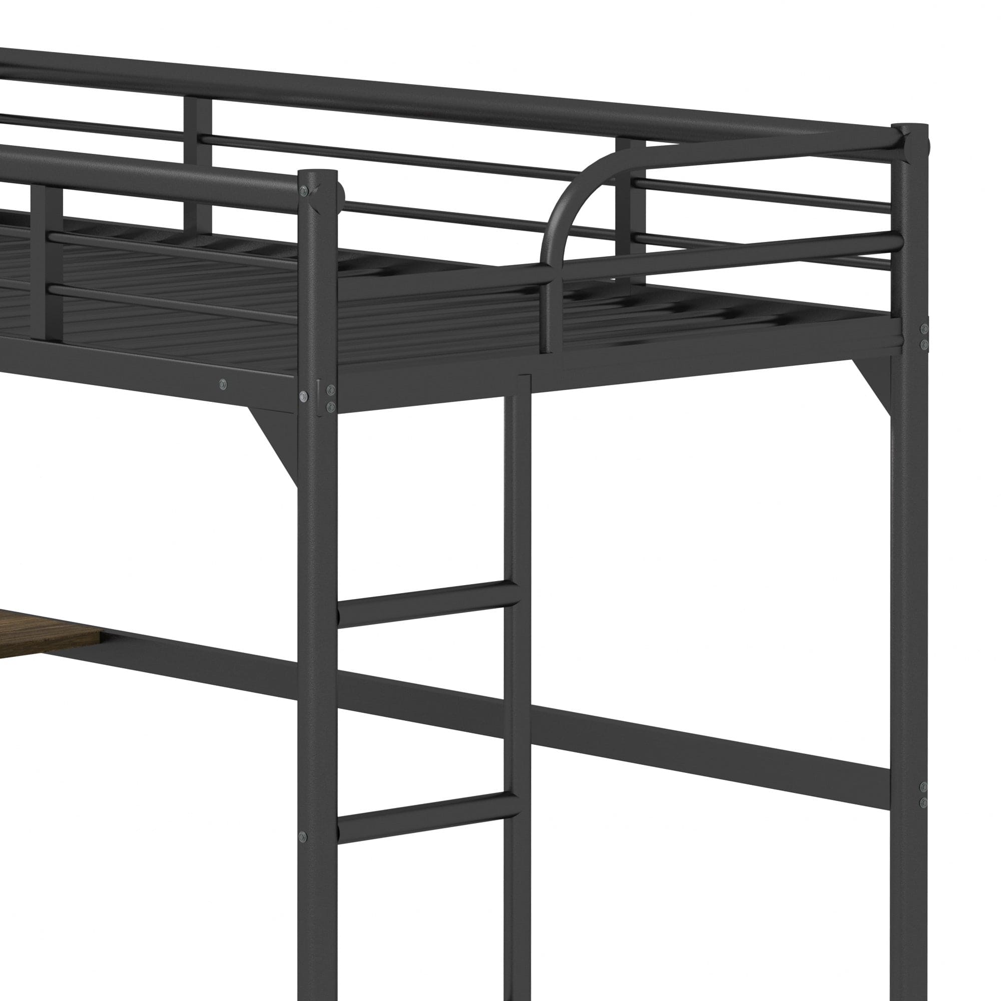 Twin Metal Loft Bed with Desk, Ladder and Guardrails,bookdesk under bed , Black