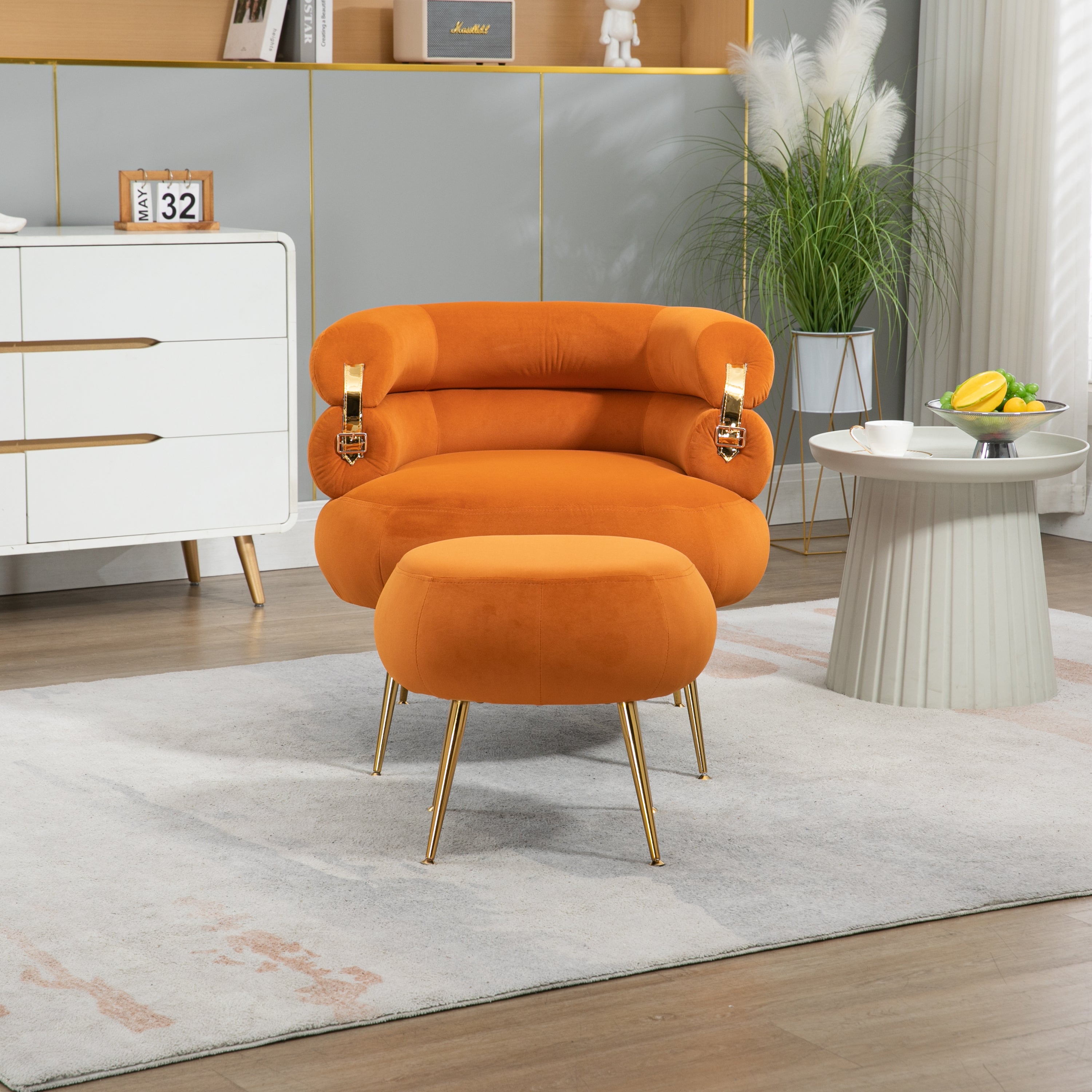 COOLMORE Velvet Accent Chair Modern Upholstered Armchair Tufted Chair with Metal Frame, Single Leisure Chairs  for Living Room Bedroom