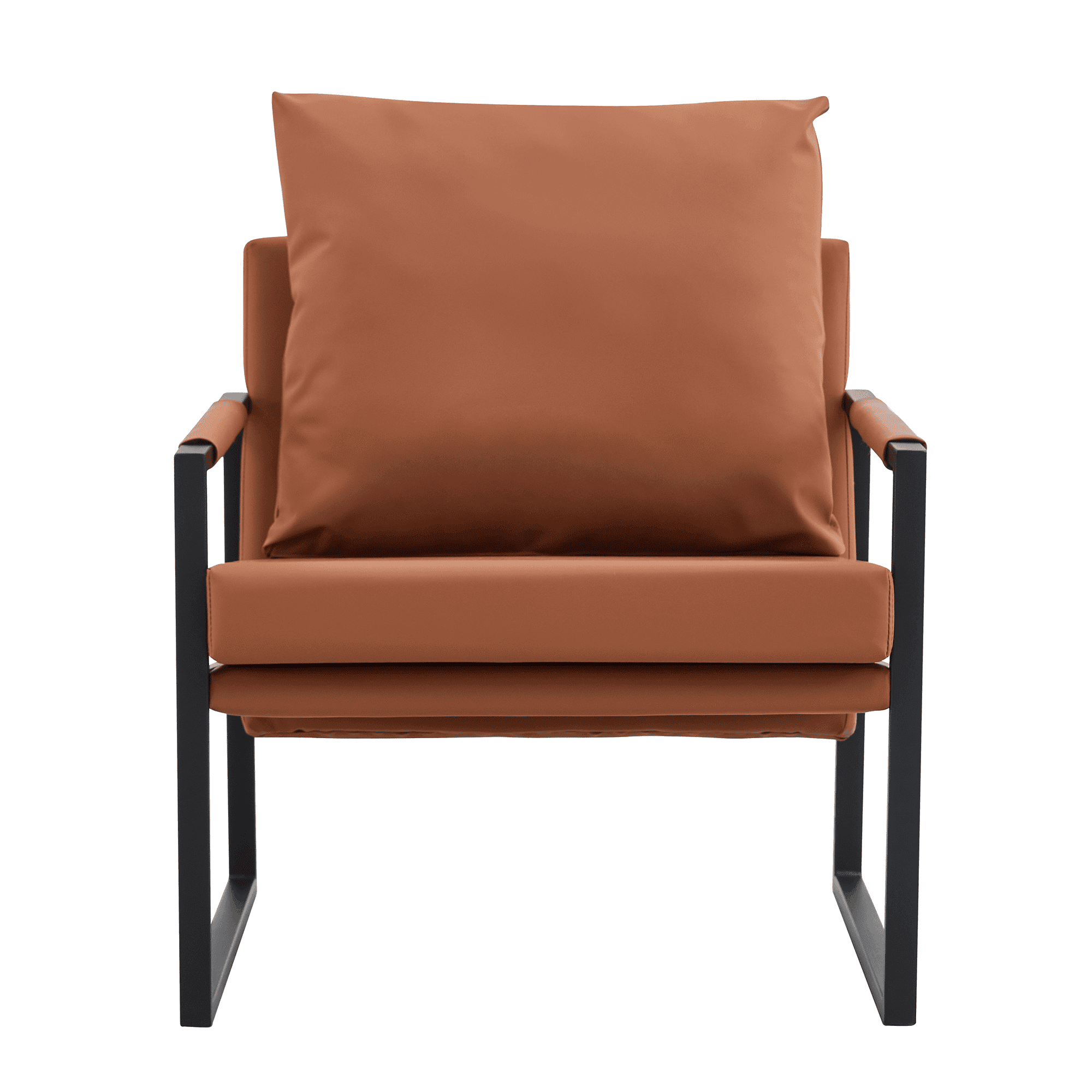 PU Leather Accent Arm Chair Mid Century Upholstered Armchair with Metal Frame Extra-Thick Padded Backrest and Seat Cushion Sofa Chairs for Living Room ( Brown PU Leather + Metal Frame + Foam)SF-008