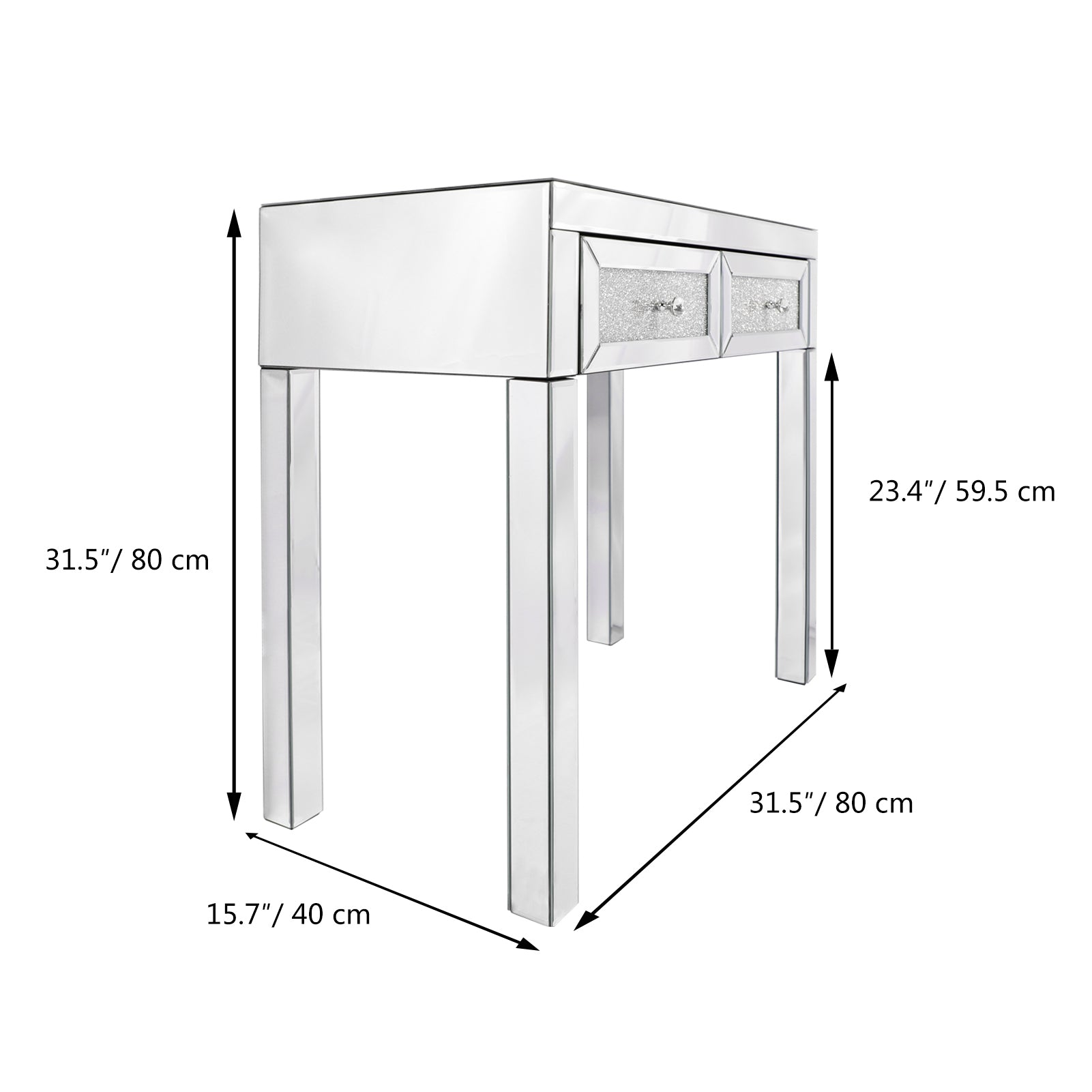 Mirrored Desk Vanity  Makeup Table with Crystal Diamond,Mirror,MDF Dressing Table with 2 Drawer Vanity Desk for Women Girls Home Office