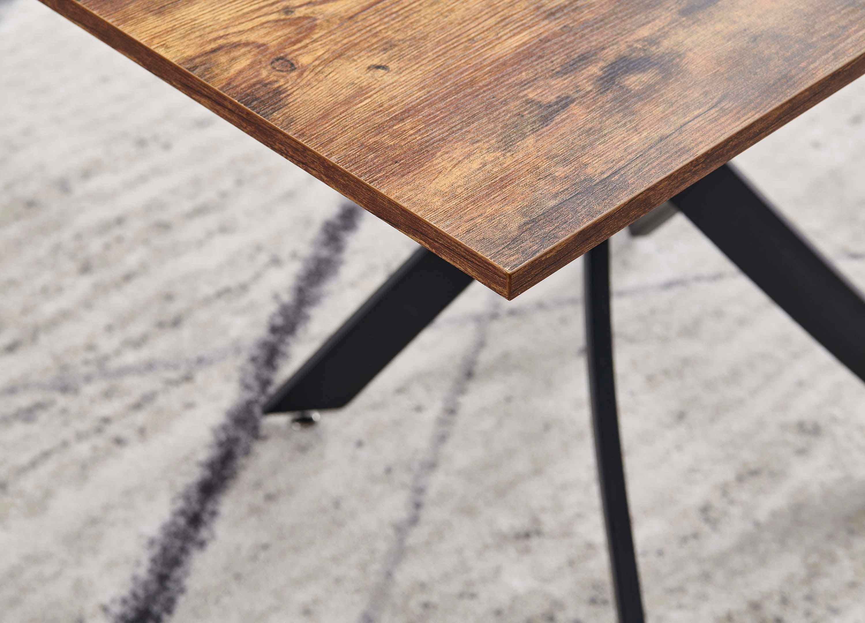 Rectangle MDF Dining Table, Printed Walnut Table Top and Black Metal Base