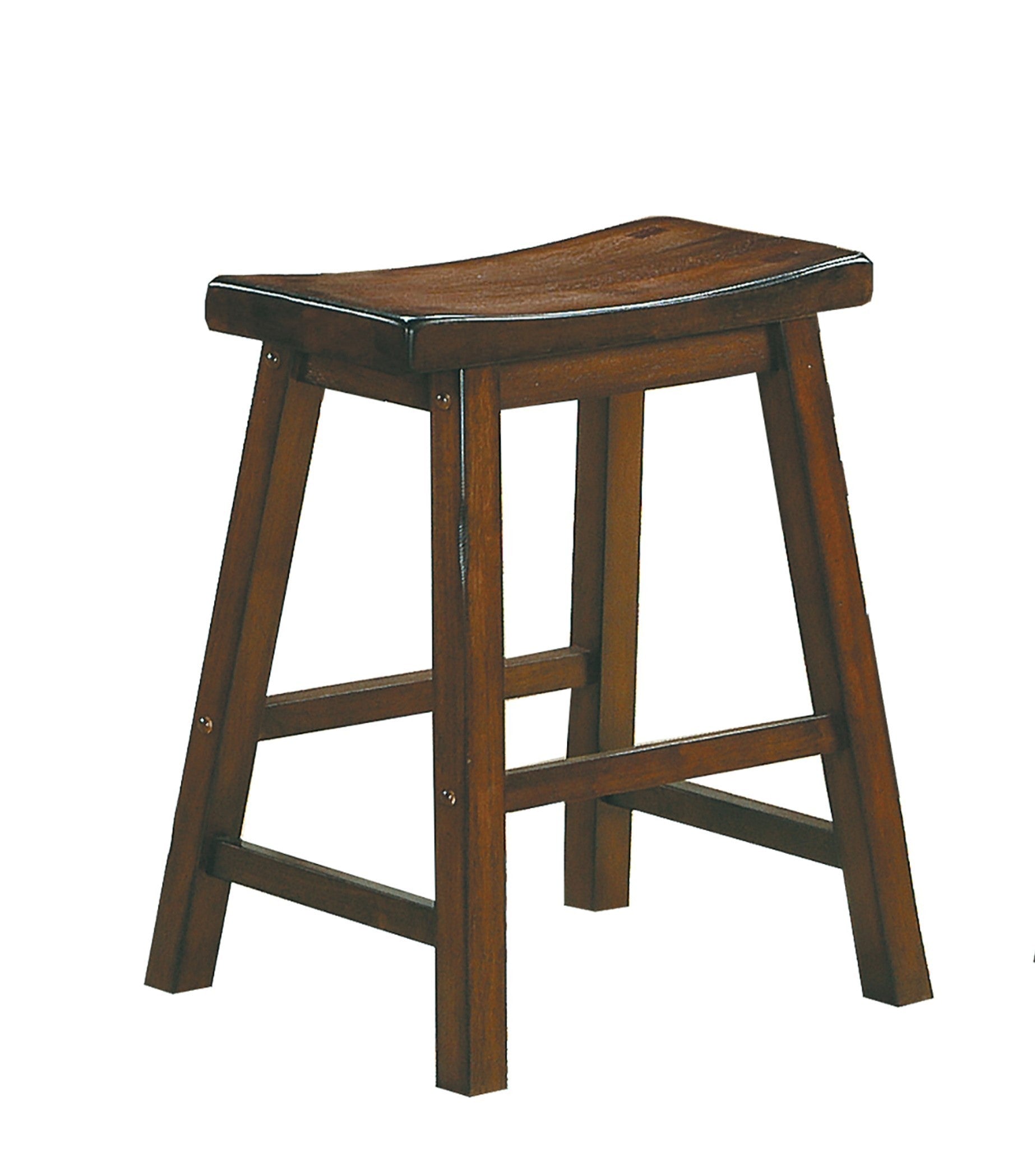 18-inch Height Saddle Seat Stools 2pc Set Solid Wood Cherry Finish Casual Dining Furniture