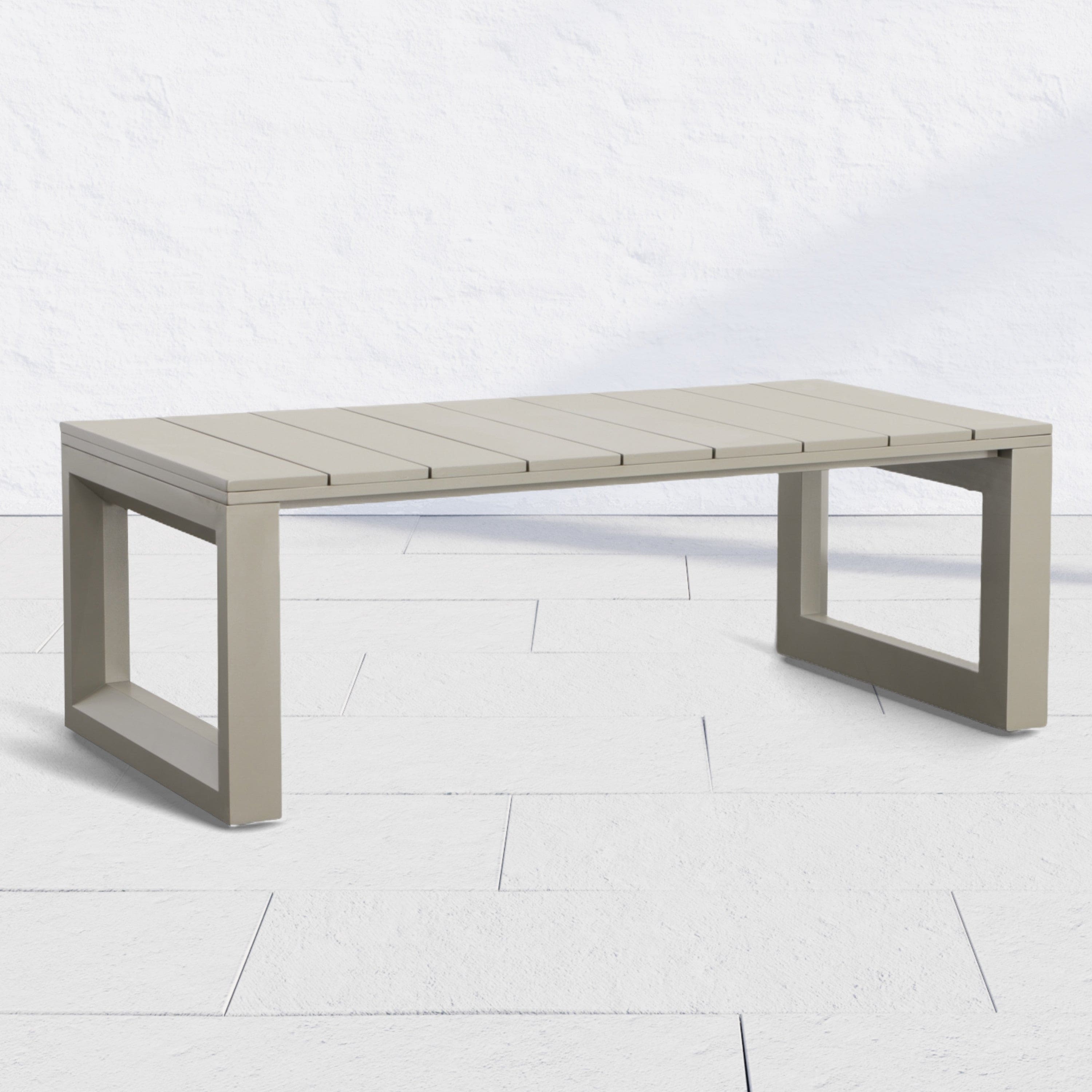 Outdoor Showcase: Contemporary Cocktail Table - Neutral Style, Beveled End Panels, Geometric Pattern - Rust-Resistant, Scratch & Weather-Resistant Aluminum Fram