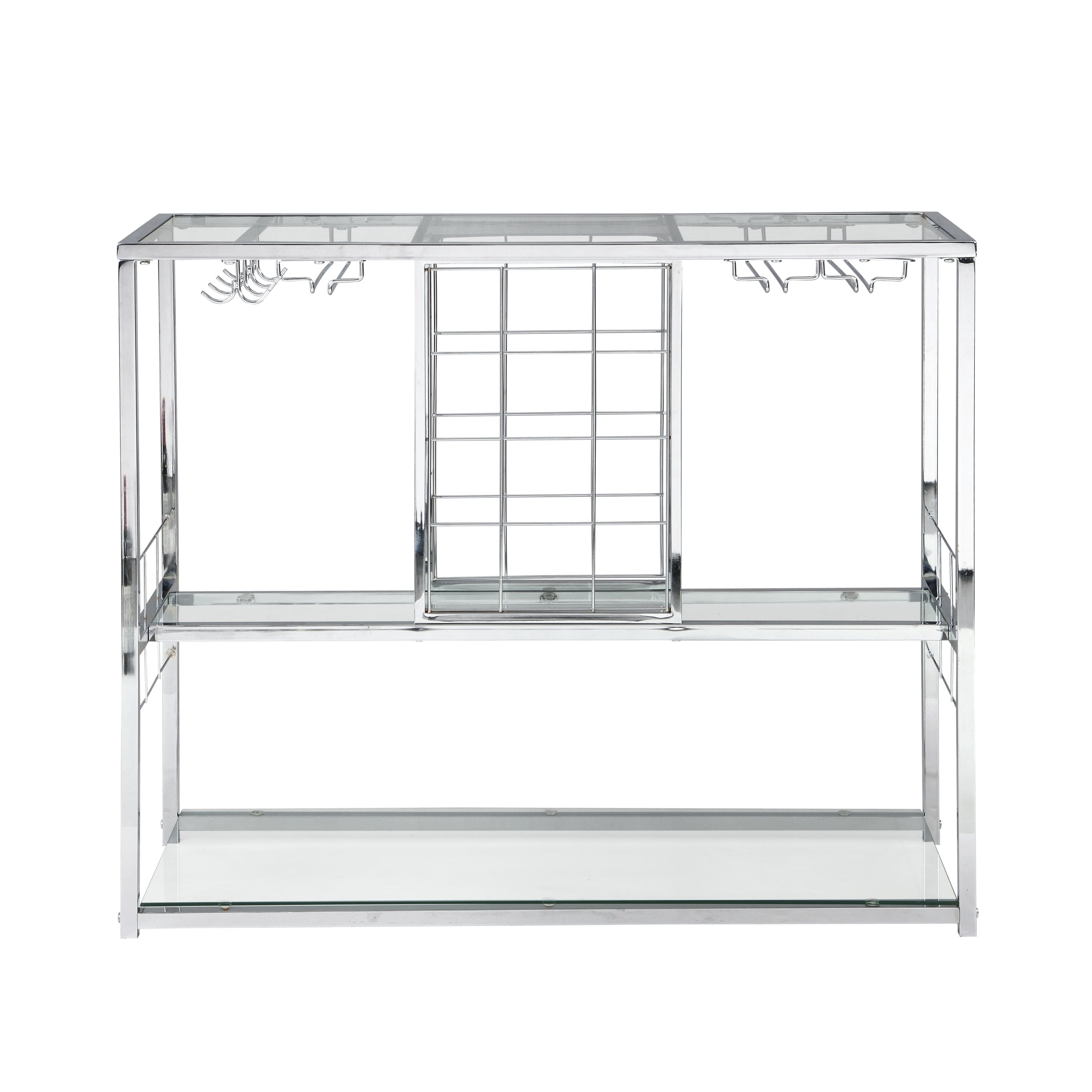 Bar Cart Kitchen Bar&Serving Cart for Home with Glass Holder and Wine Rack, 3-Tier Kitchen Trolley with Tempered Glass Shelves and Chrome-Finished