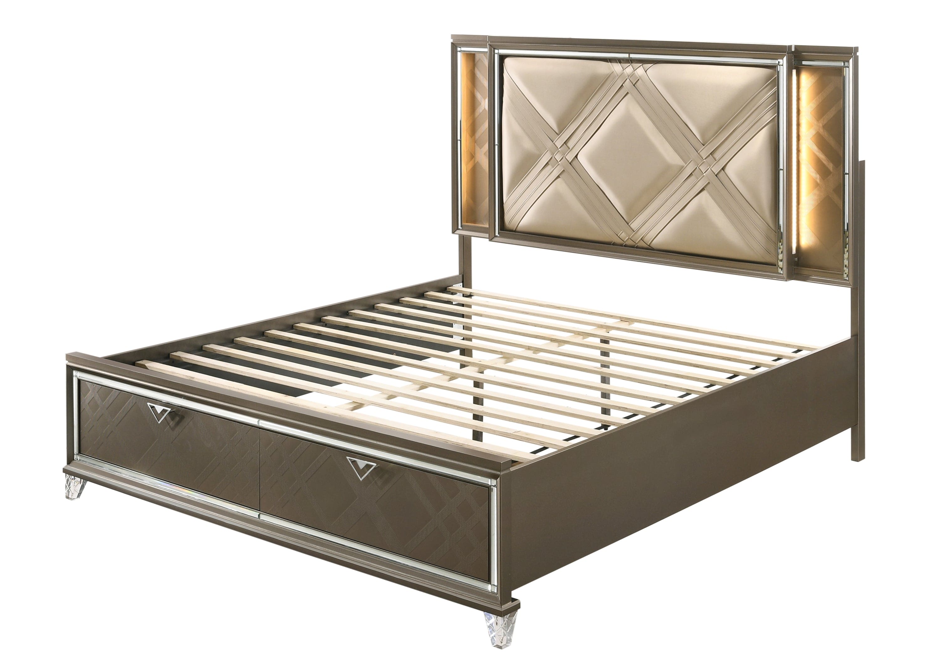 ACME Skylar Full Bed w/Storage, LED, PU & Dark Champagne 25335F