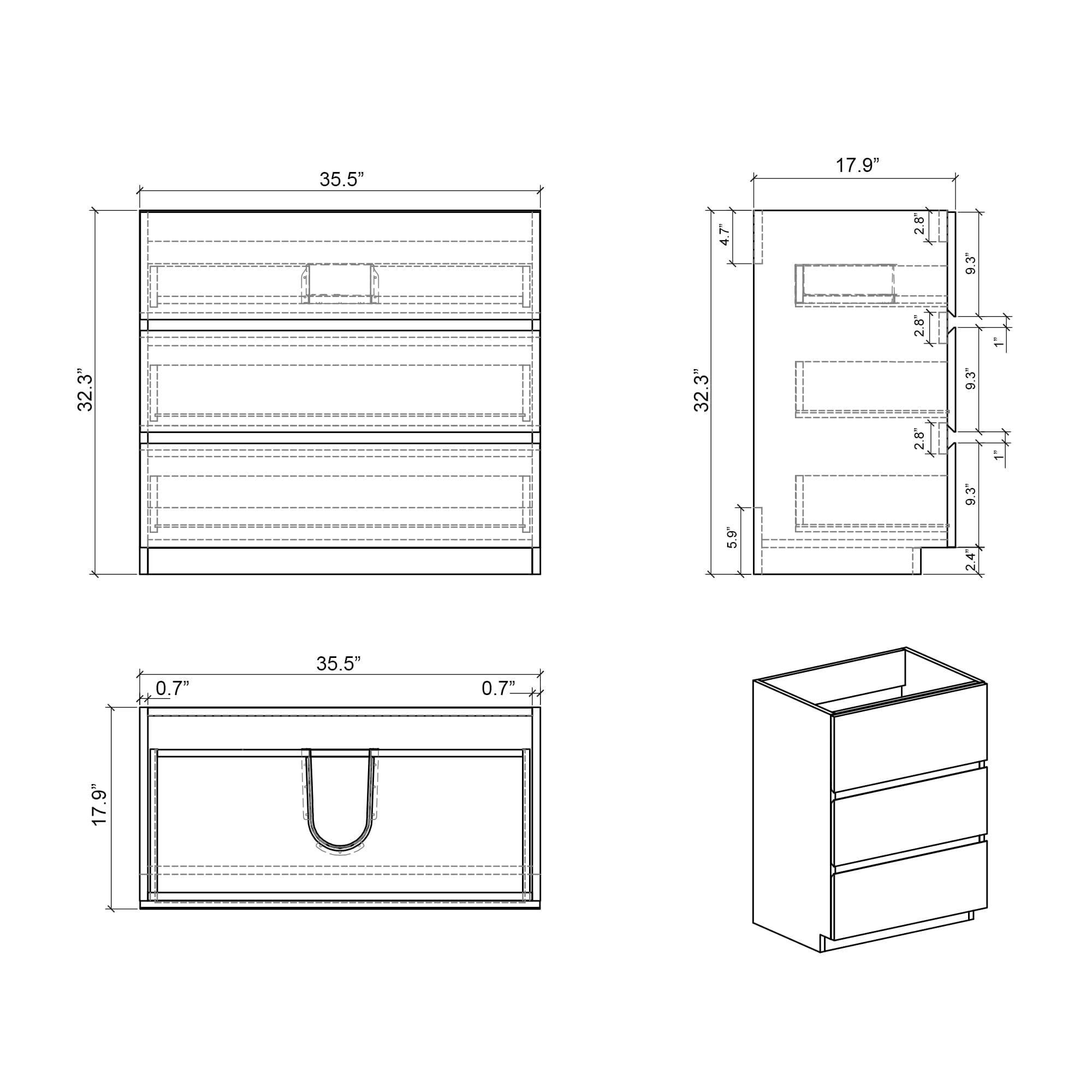 Alice 36" Gray Bathroom Vanity with Sink, Large Storage Freestanding Bathroom Vanity for Modern Bathroom, One-Piece Black Sink Basin without Drain and Faucet