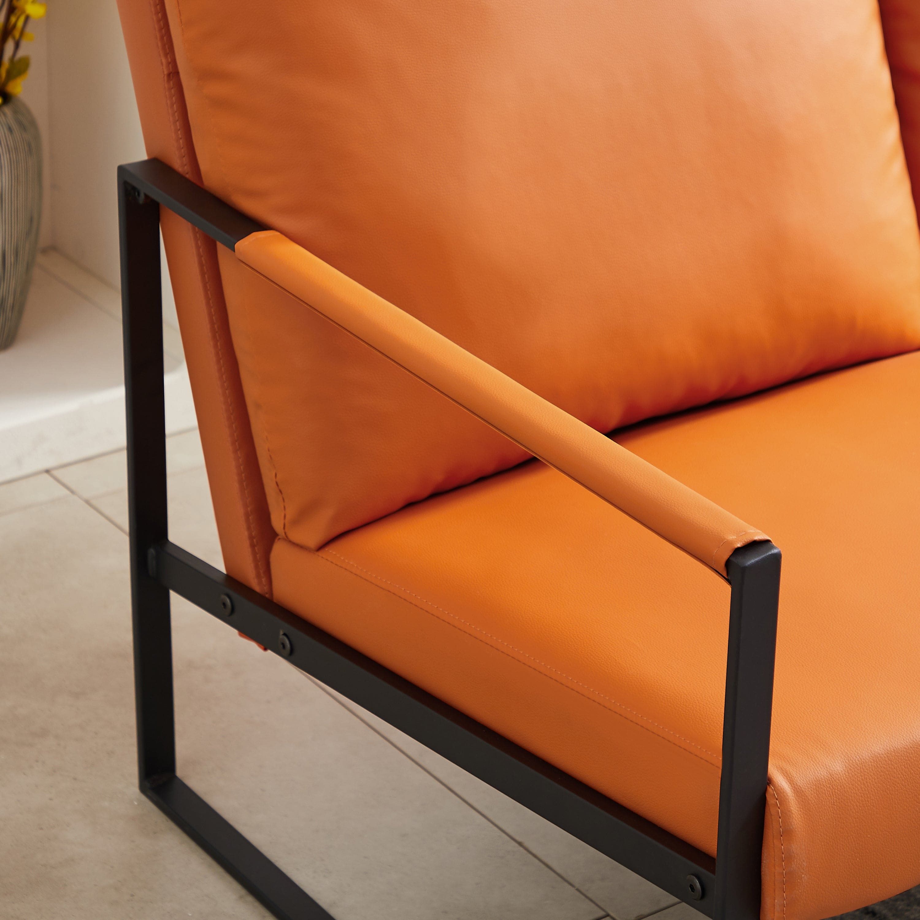 Lounge, living room, office or the reception area PU leather accent arm chair with Extra thick padded backrest and seat cushion sofa chairs,Non-slip adsorption feet,sturdy metal frame,Orange