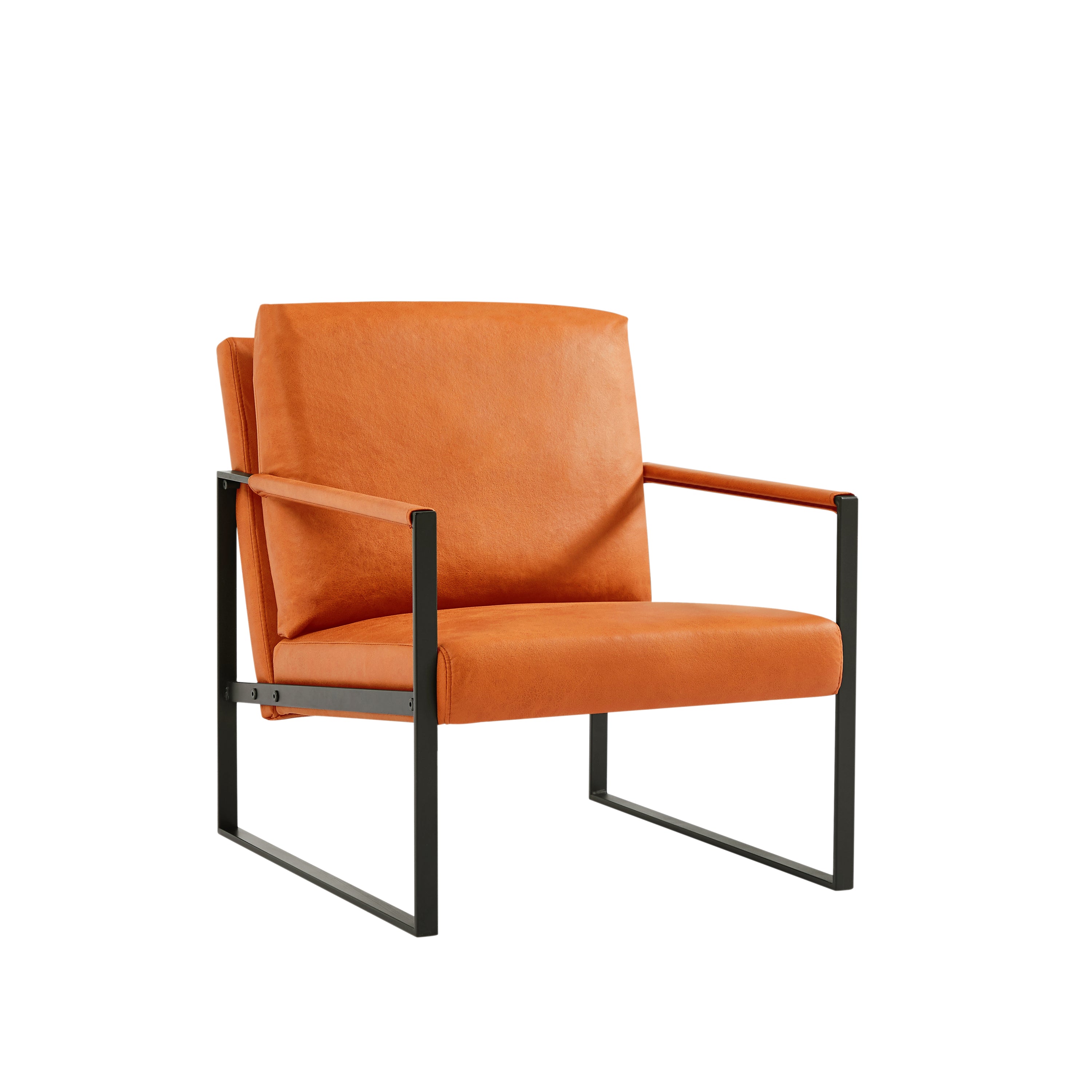 Lounge, living room, office or the reception area PU leather accent arm chair with Extra thick padded backrest and seat cushion sofa chairs,Non-slip adsorption feet,sturdy metal frame,Orange