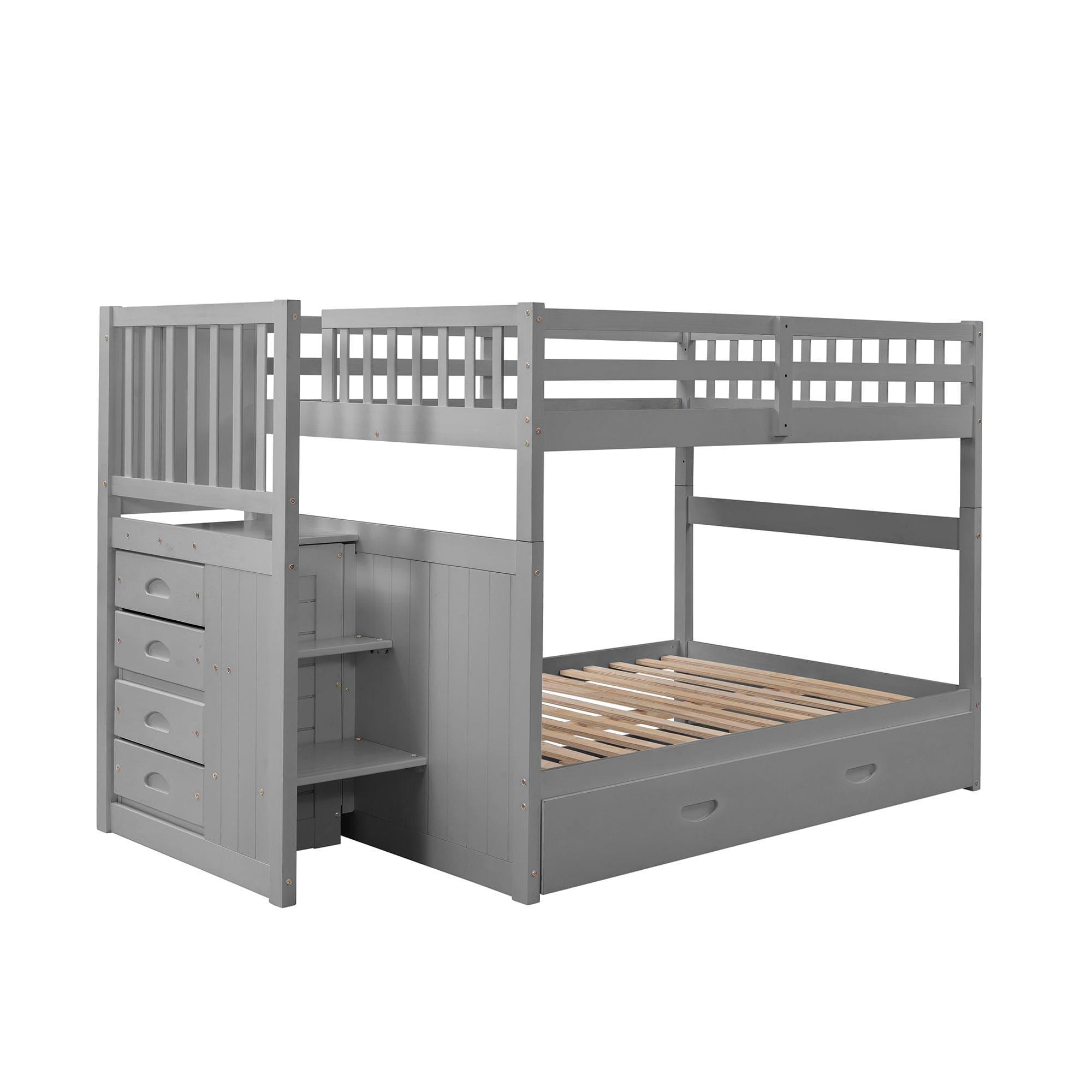 Full over Full Bunk Bed with Twin Size Trundle, Gray (old sku: LT000026AAE )