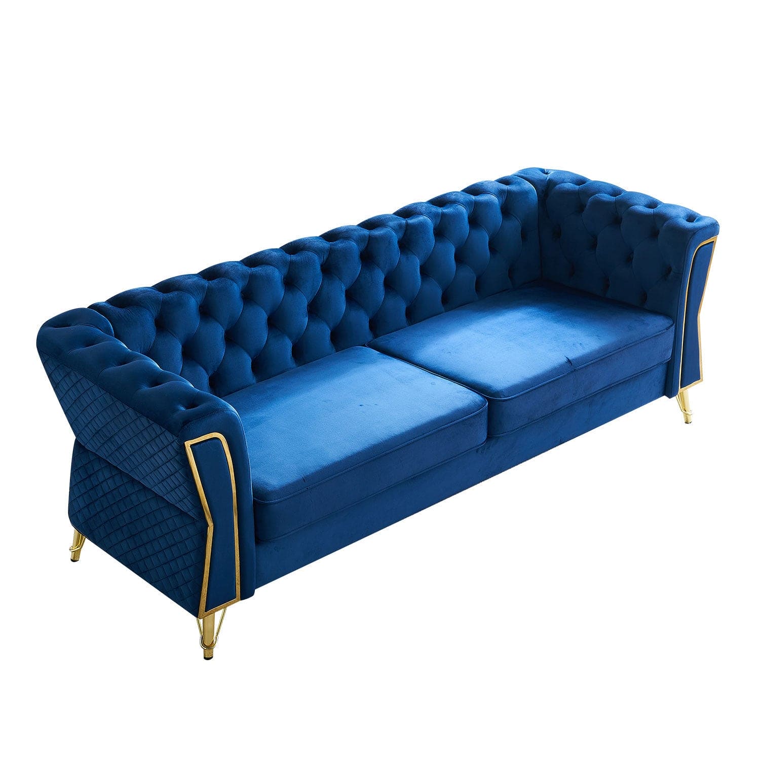 Modern Tufted Velvet Sofa 87.4 inch for Living Room Blue Color