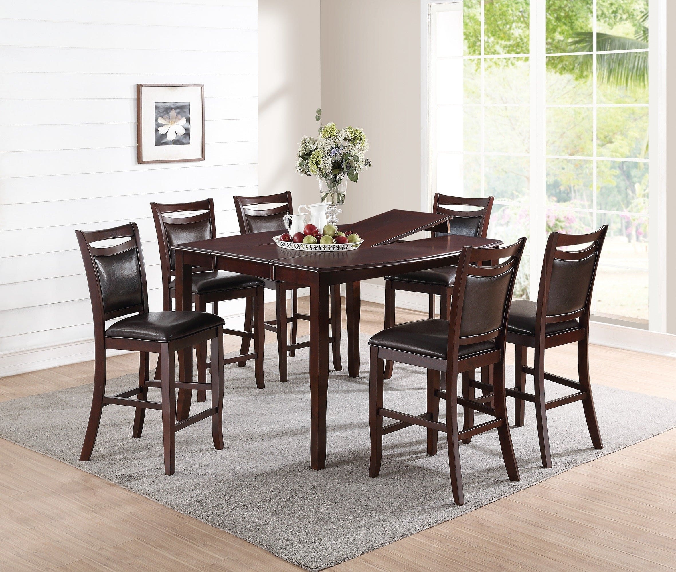 Dining Room Furniture Dining Table Dark Brown Counter Height Table w Butterfly Leaf Wooden Top 1pc Kitchen High Table