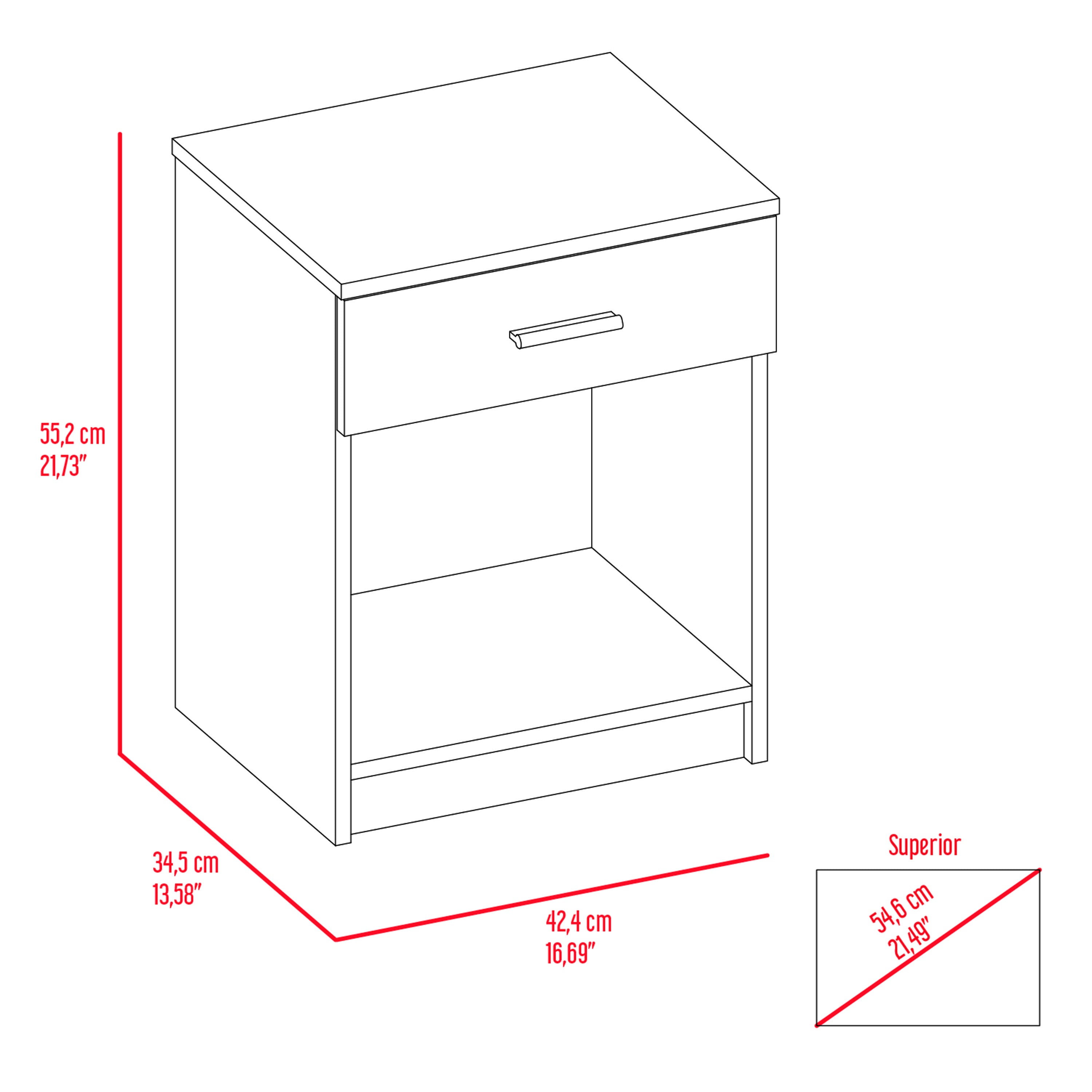 Eco Nightstand, Superior Top,  One Drawer, Lower Shelf -White