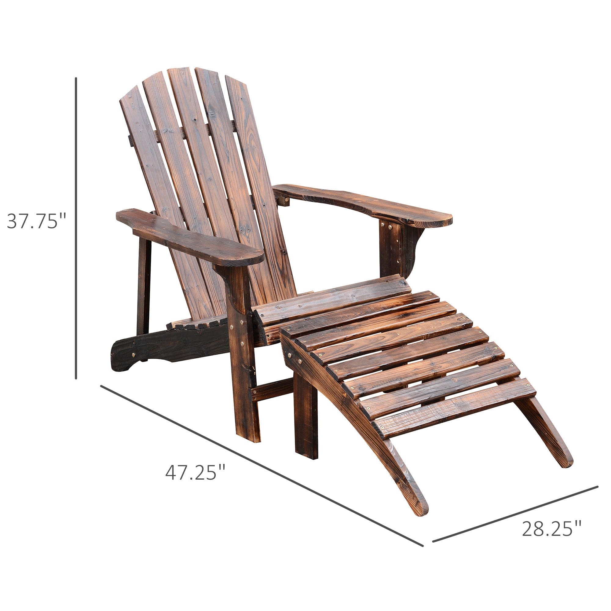 Outsunny Wooden Adirondack Chair Outdoor Patio Lounge Chair w/ Ottoman - Rustic Brown