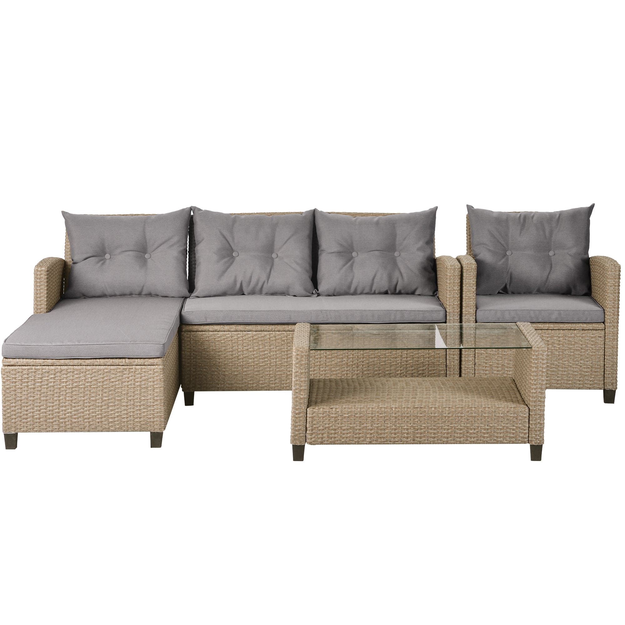 U_STYLE Outdoor, Patio Furniture Sets, 4 Piece Conversation Set Wicker Ratten Sectional Sofa with Seat Cushions(Beige Brown)