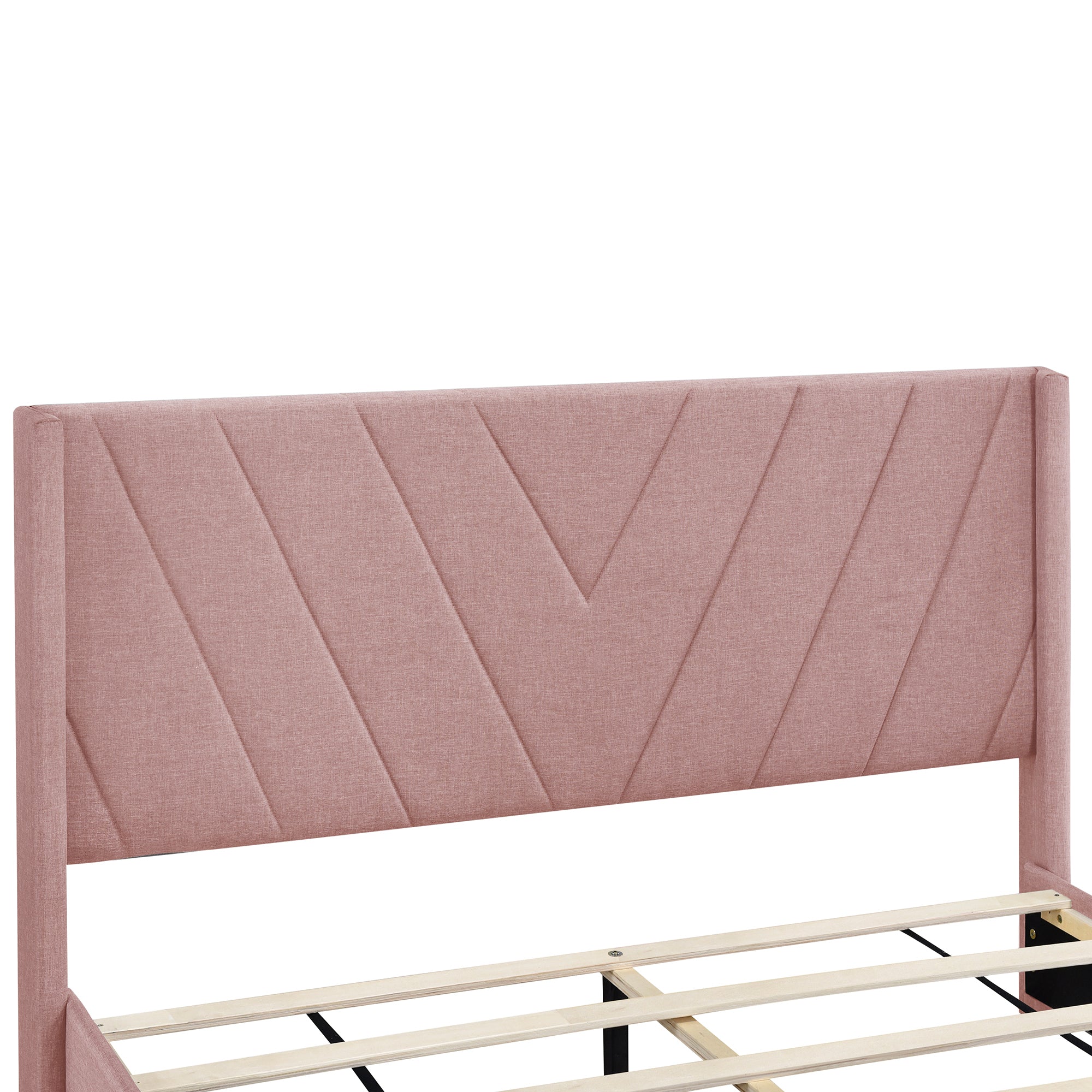 Queen Size Storage Bed Linen Upholstered Platform Bed with 3 Drawers (Pink)