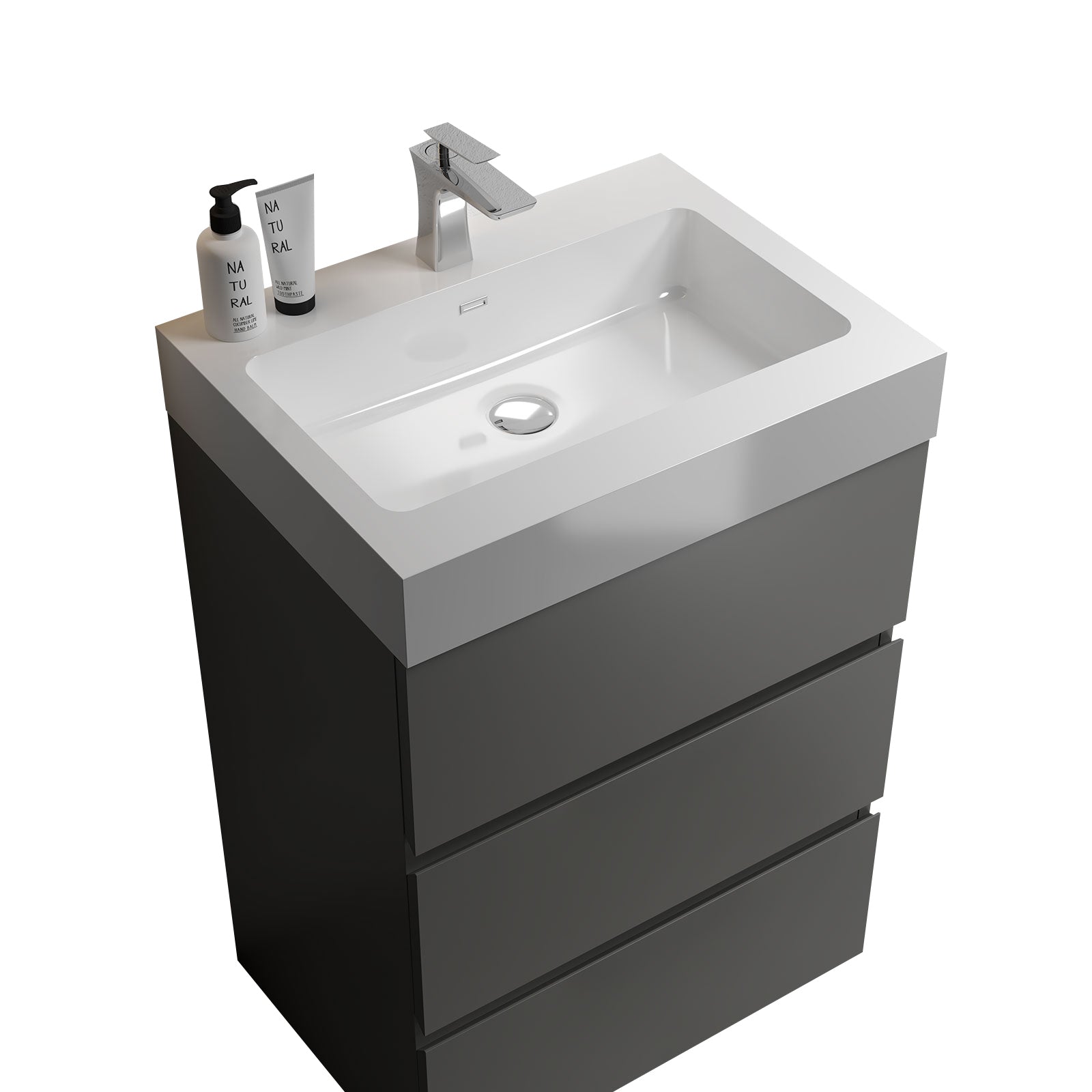 Alice 24" Gray Bathroom Vanity with Sink, Large Storage Freestanding Bathroom Vanity for Modern Bathroom, One-Piece White Sink Basin without Drain and Faucet