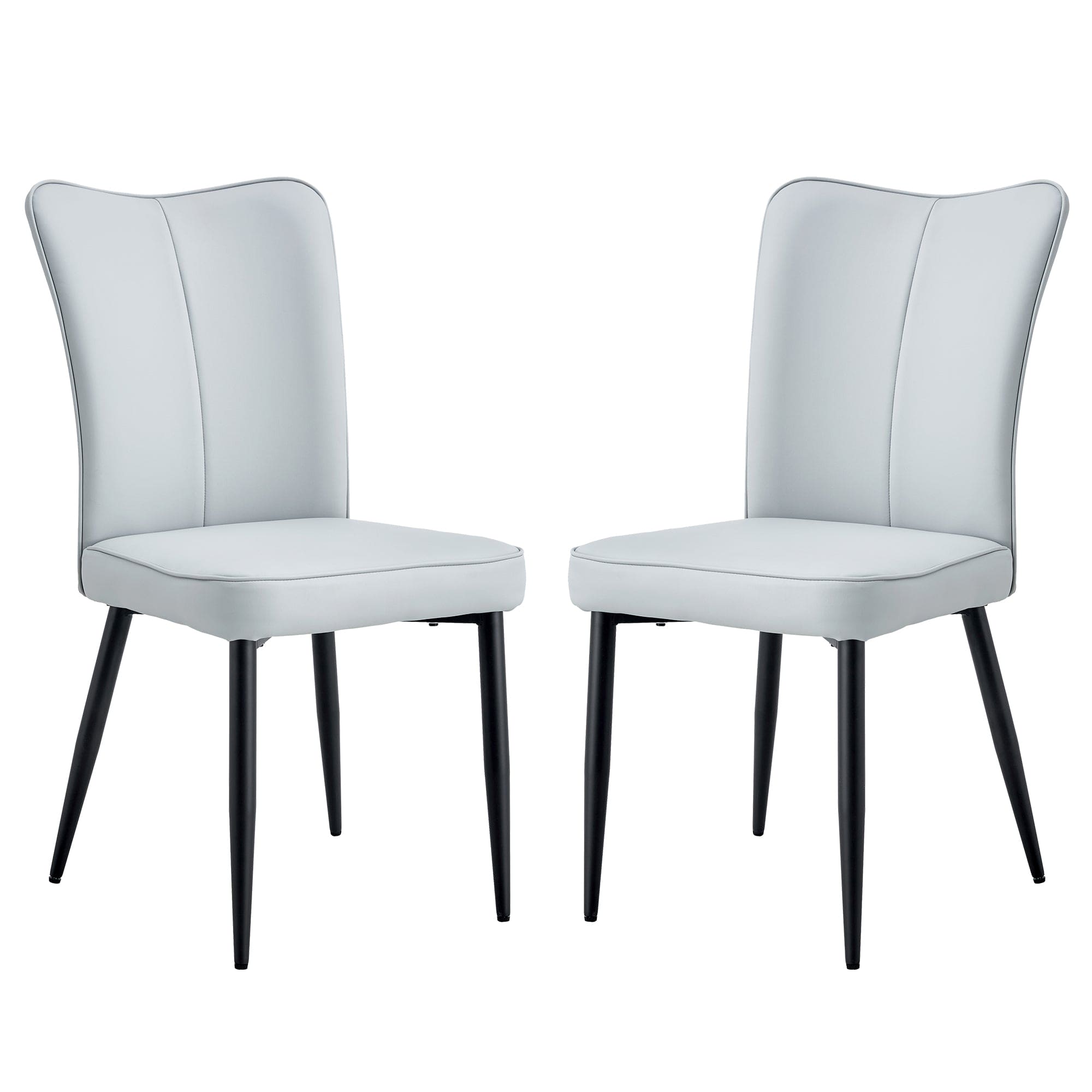 Modern minimalist dining chairs and office chairs. 2-piece set of light gray PU seats with black metal legs. Suitable for restaurants, living rooms, and offices. C-008